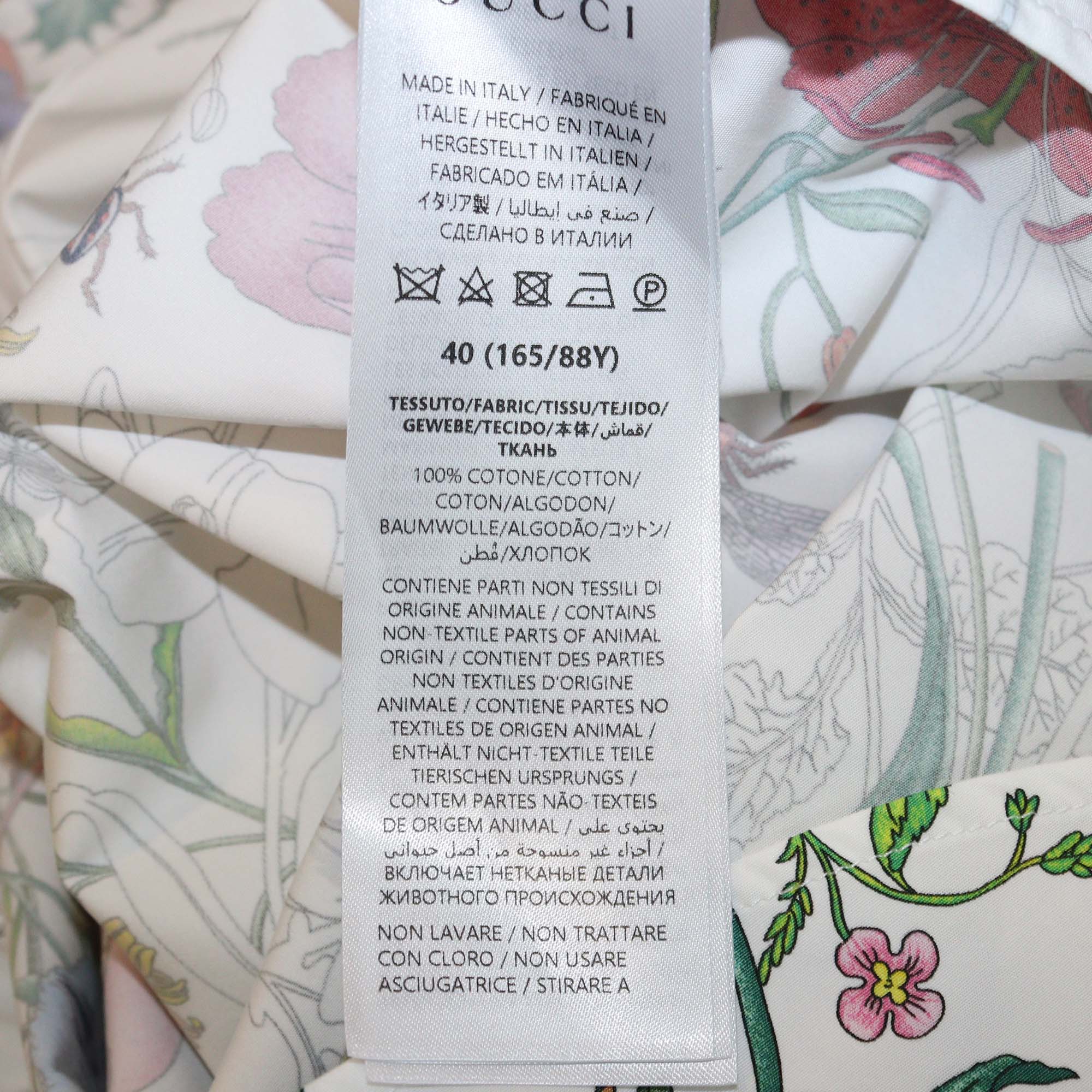 Gucci White Cotton Poplin Botanical Print Long Sleeve Shirt