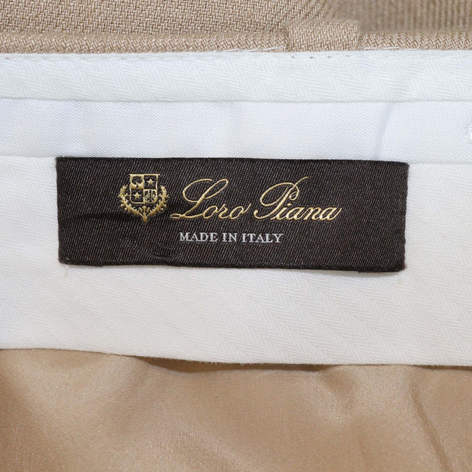 Loro Piana Beige Linen Neo Derk Straight Fit Trouser