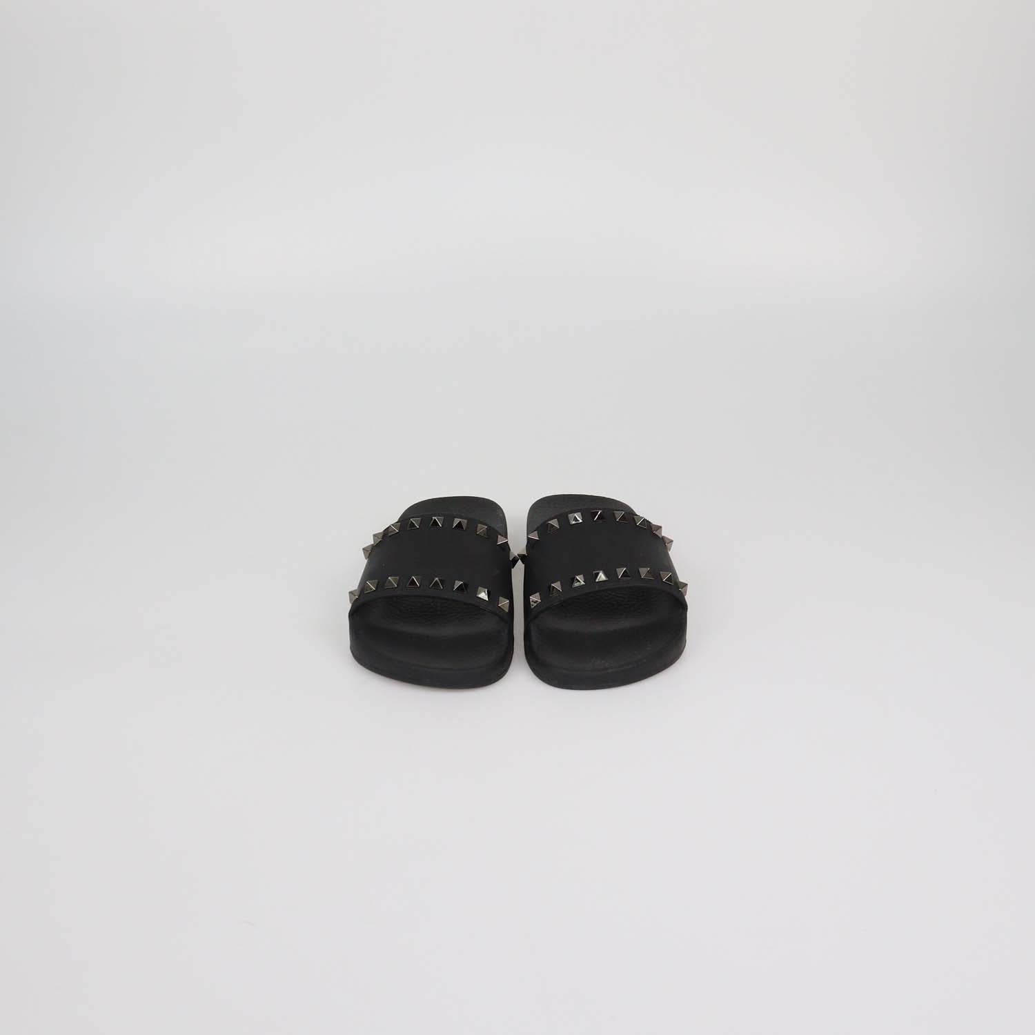 Valentino Black Rubber Rockstud Flat Slides