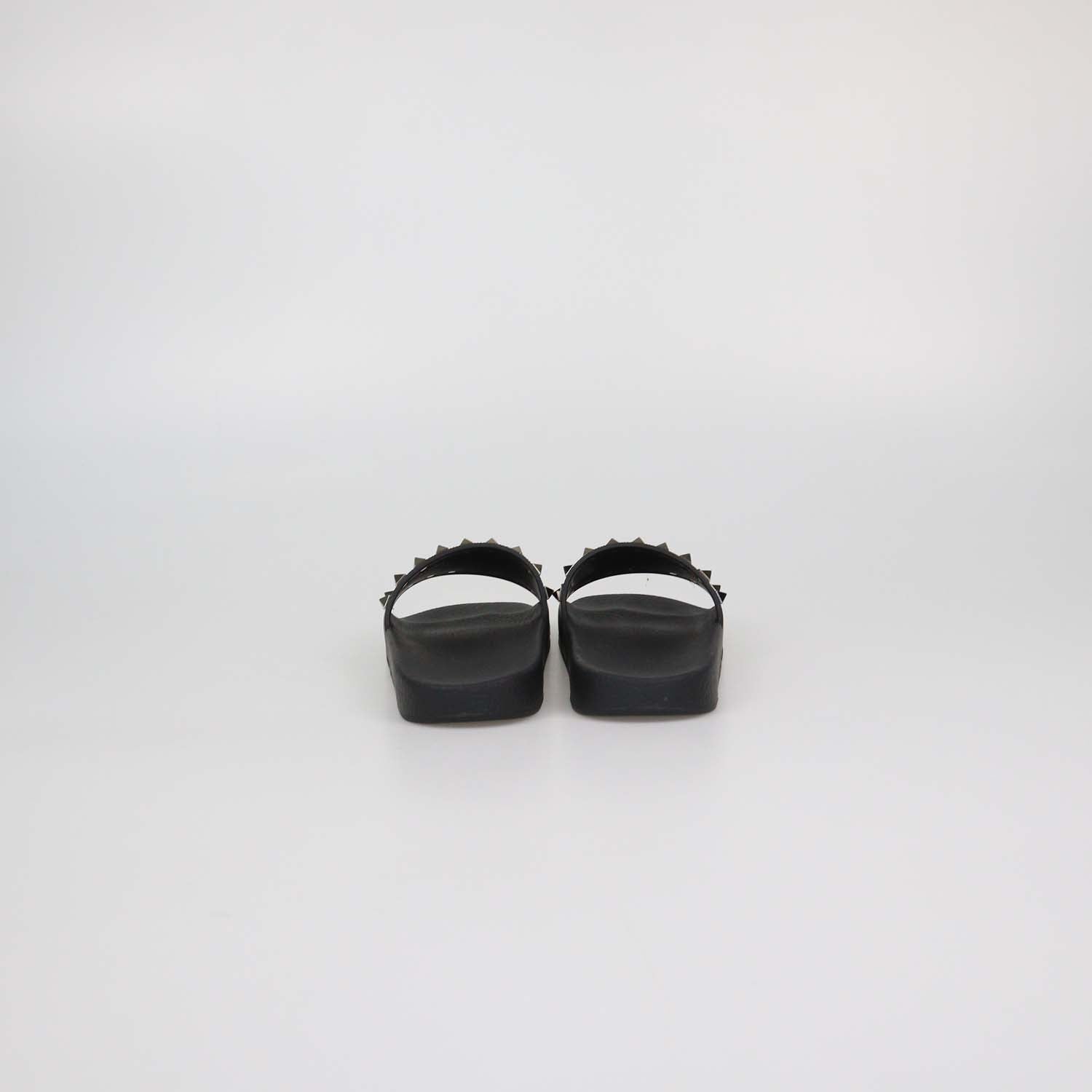 Valentino Black Rubber Rockstud Flat Slides