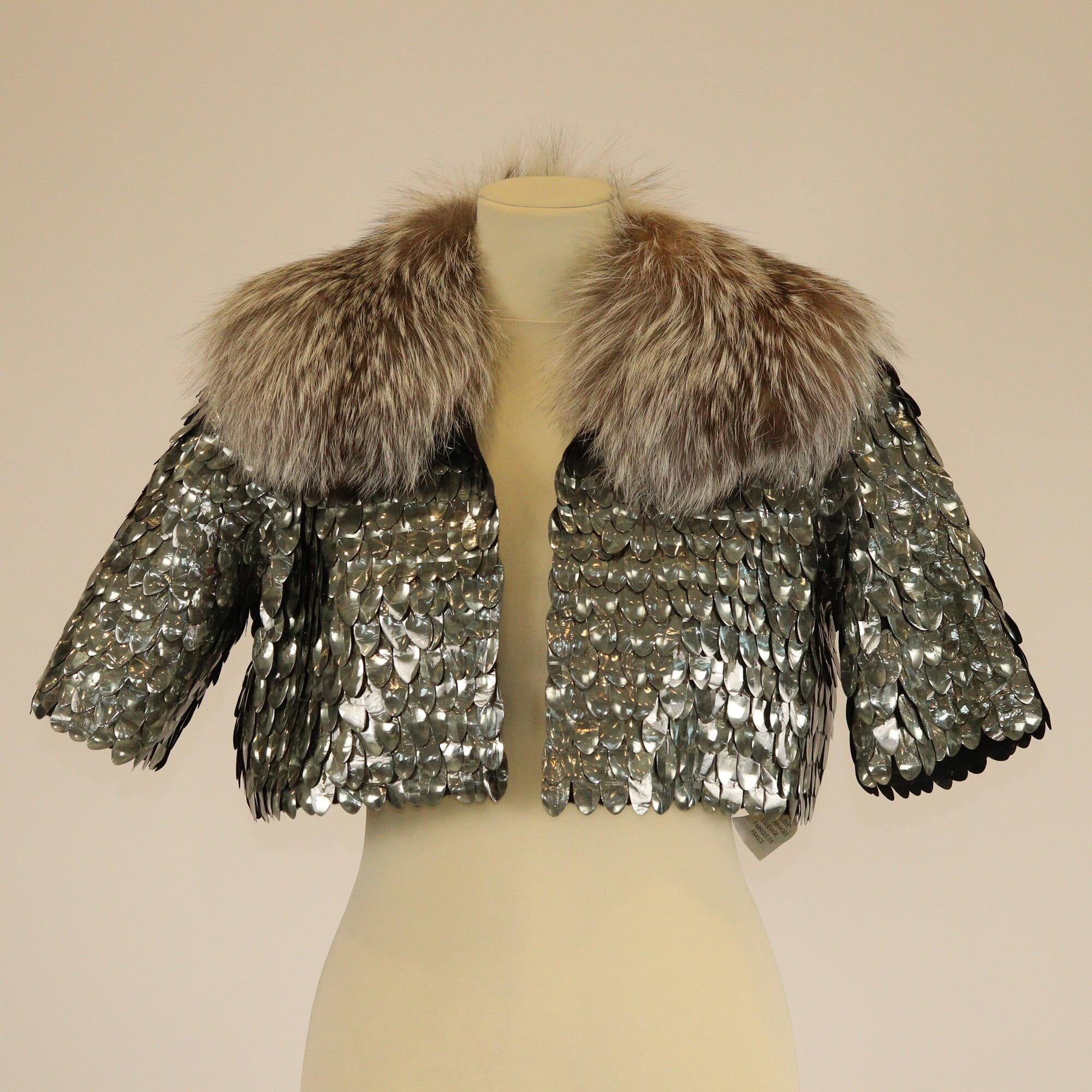 Marc Jacobs Green Fur Trimmed Sequins Shortsleeve Top Womens Marc Jacobs