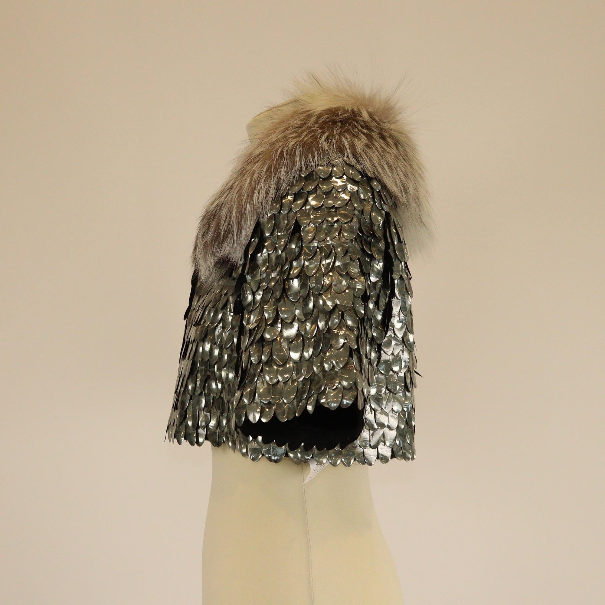 Marc Jacobs Green Fur Trimmed Sequins Shortsleeve Top Womens Marc Jacobs