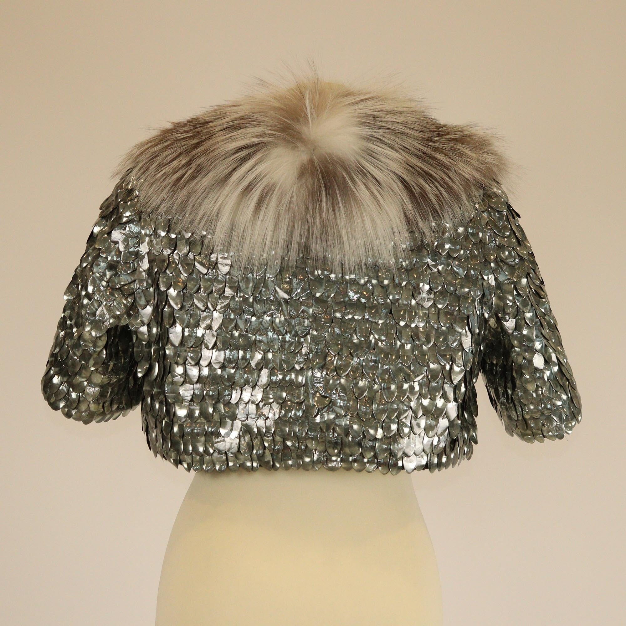 Marc Jacobs Green Fur Trimmed Sequins Shortsleeve Top Womens Marc Jacobs