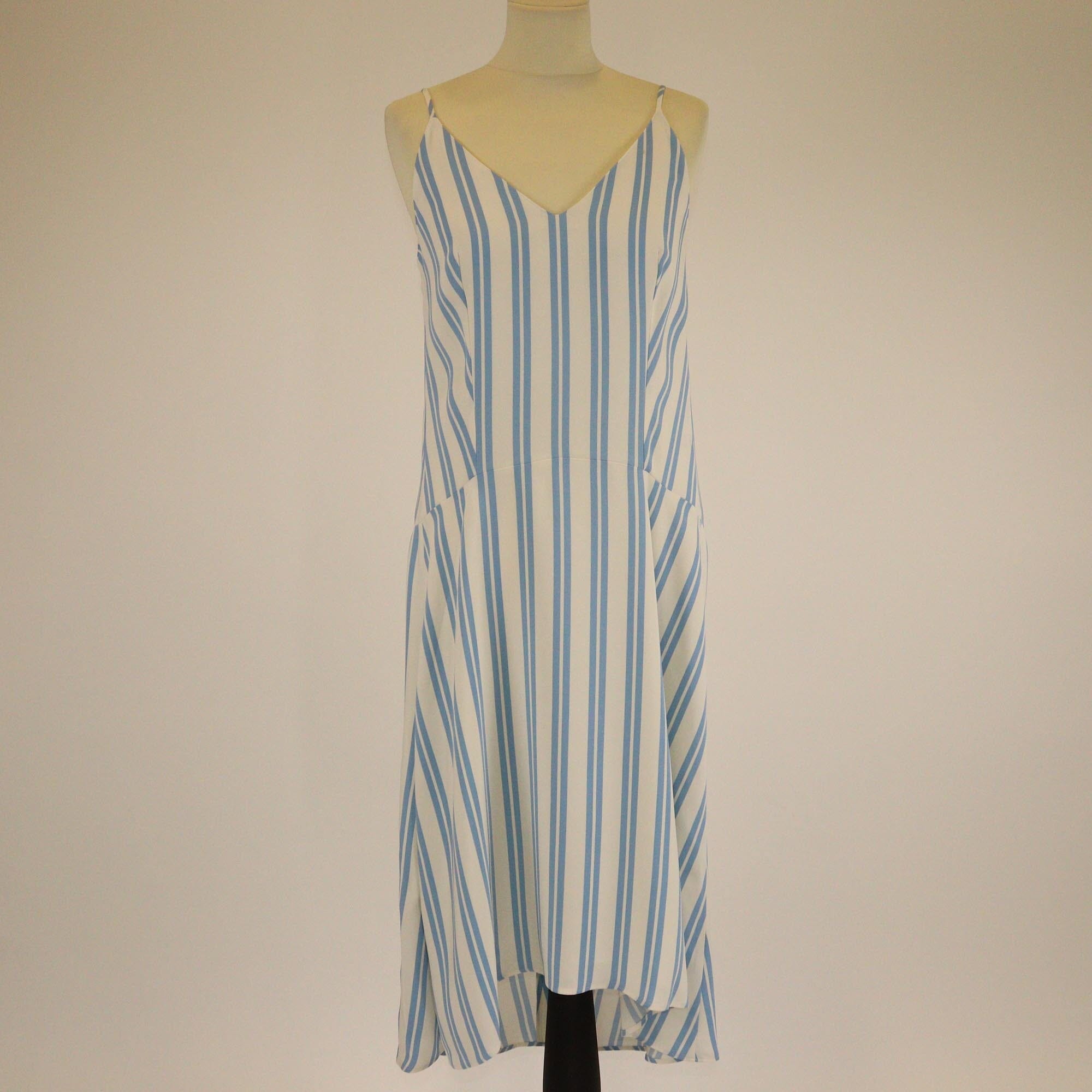 Balenciaga White/Blue Sleeveless V Neck Tent Dress Womens Balenciaga