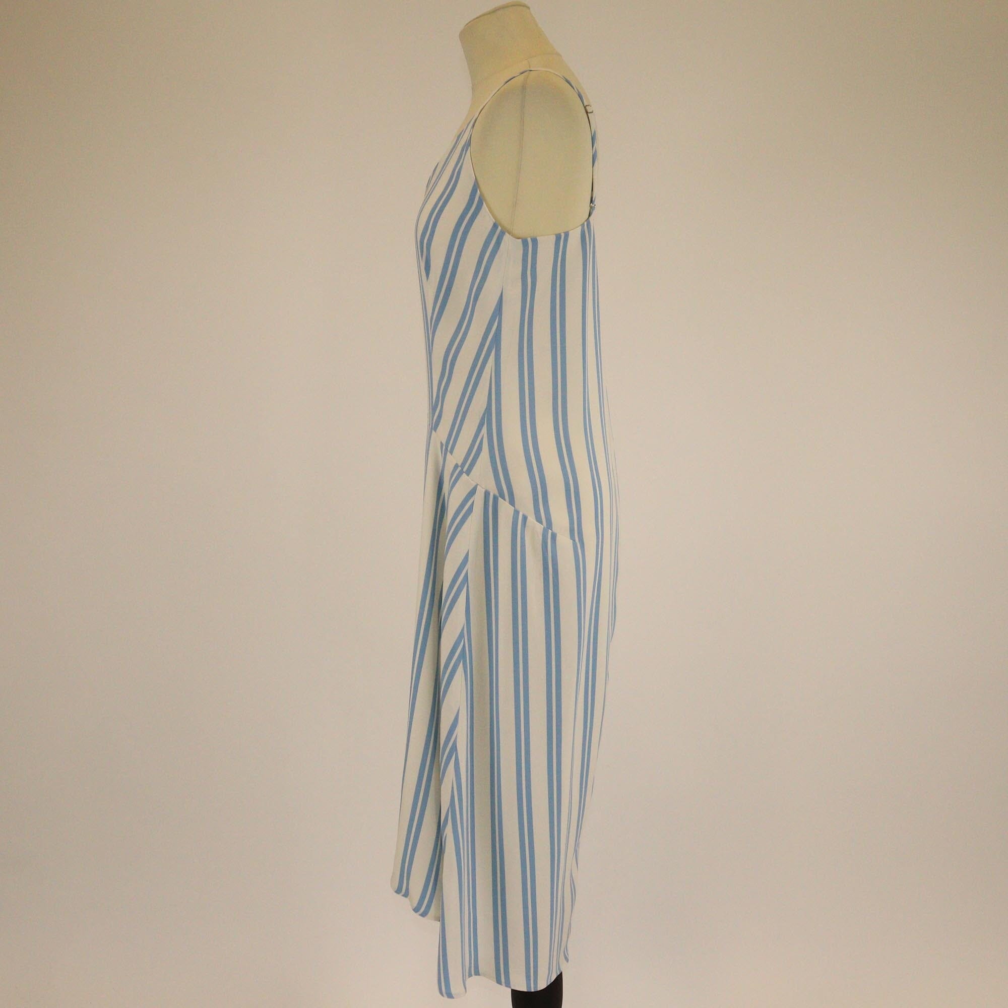 Balenciaga White/Blue Sleeveless V Neck Tent Dress Womens Balenciaga