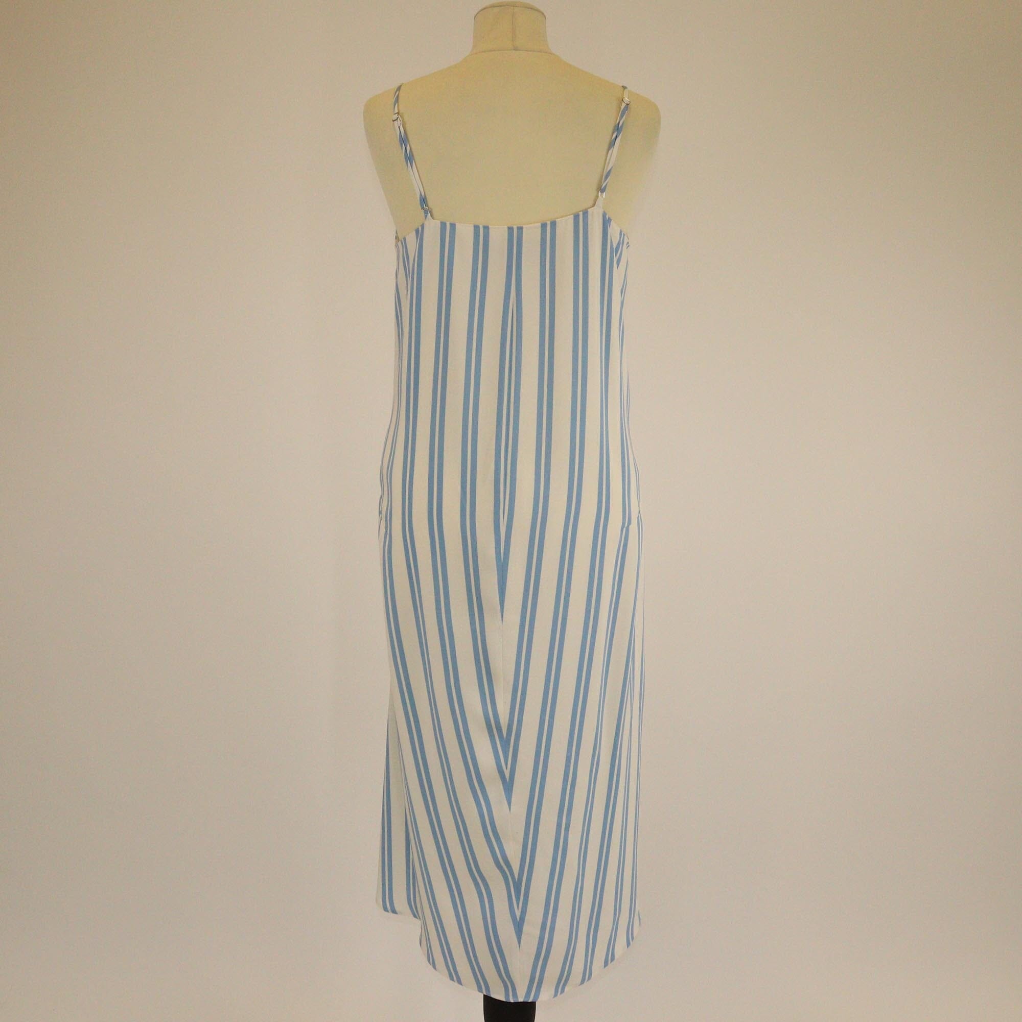 Balenciaga White/Blue Sleeveless V Neck Tent Dress Womens Balenciaga