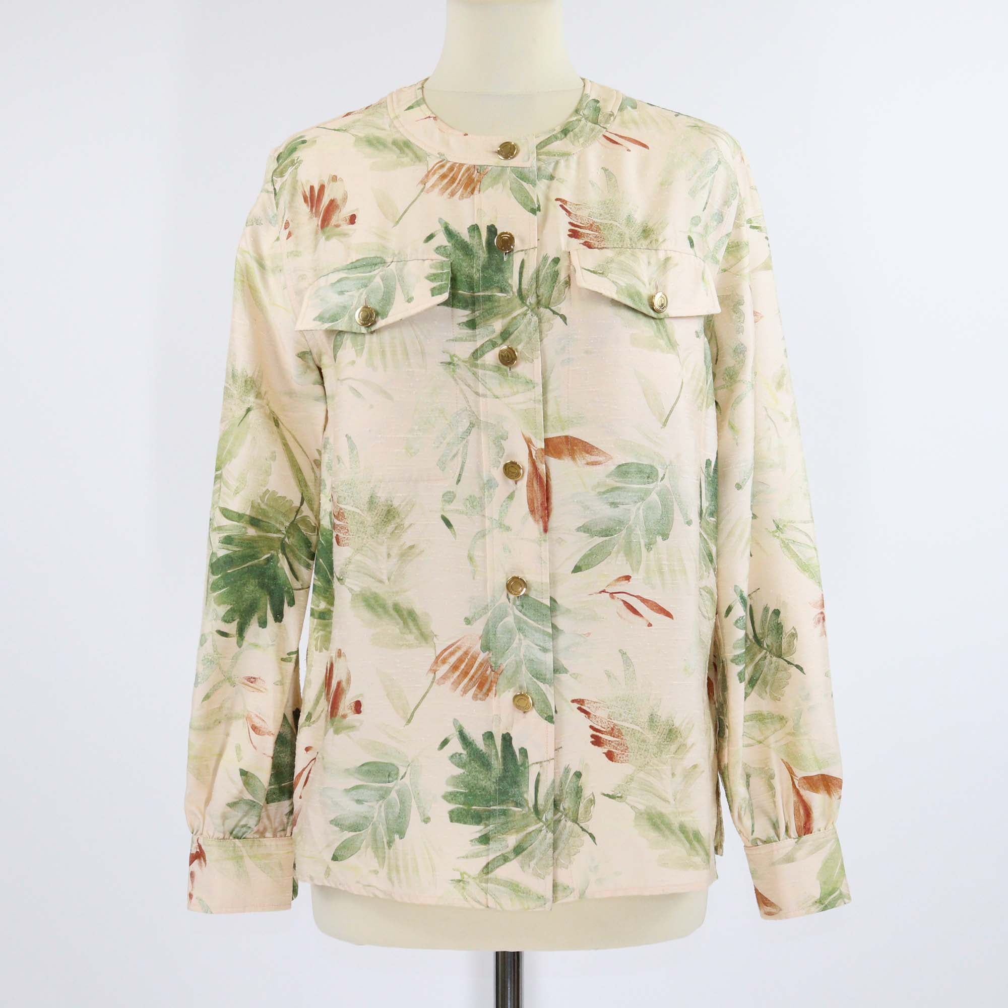 Loro Piana Multicolor Textured Silk Febe Botanical Print Blouse