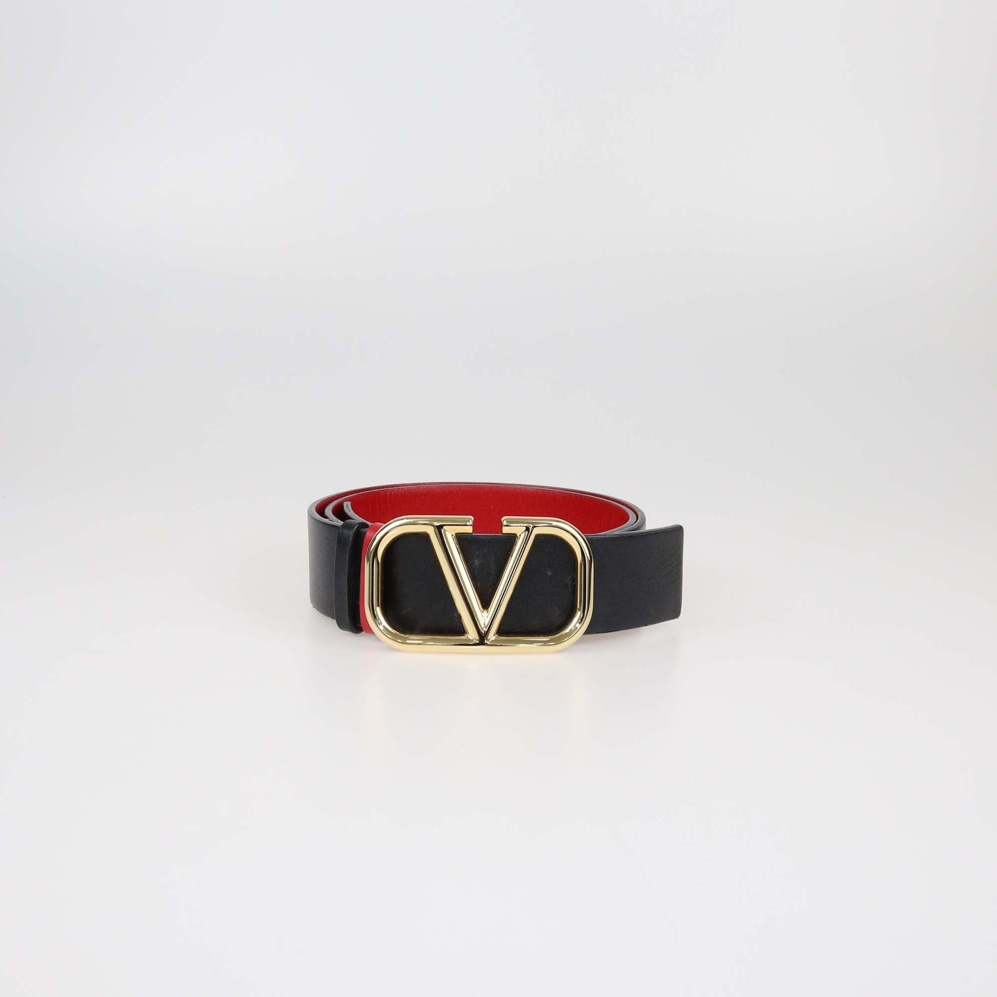 Valentino Black/Red Reversible VLogo Belt Womens Valentino