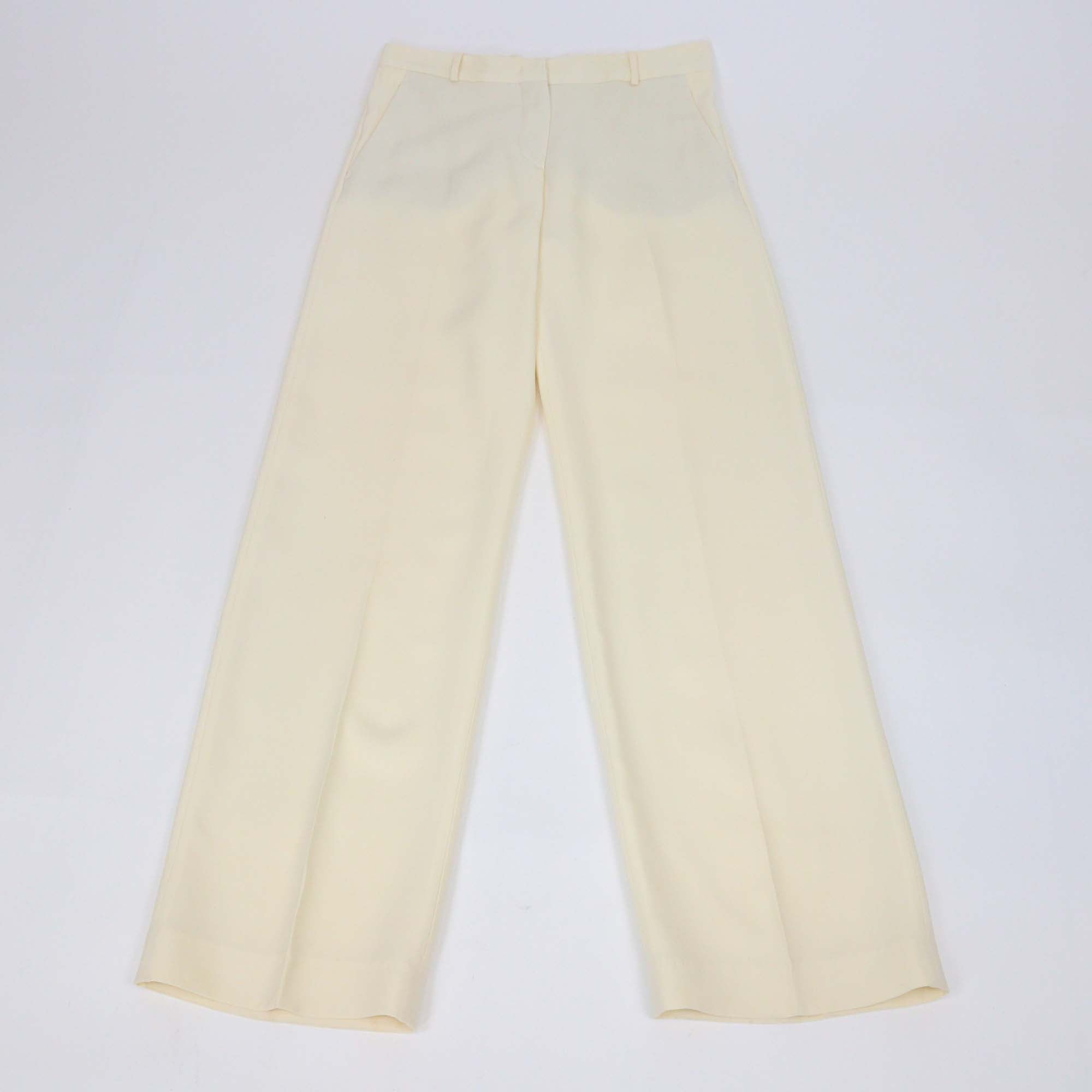 Loro Piana Cream Wool SIlk Blend Wide Leg Trouser