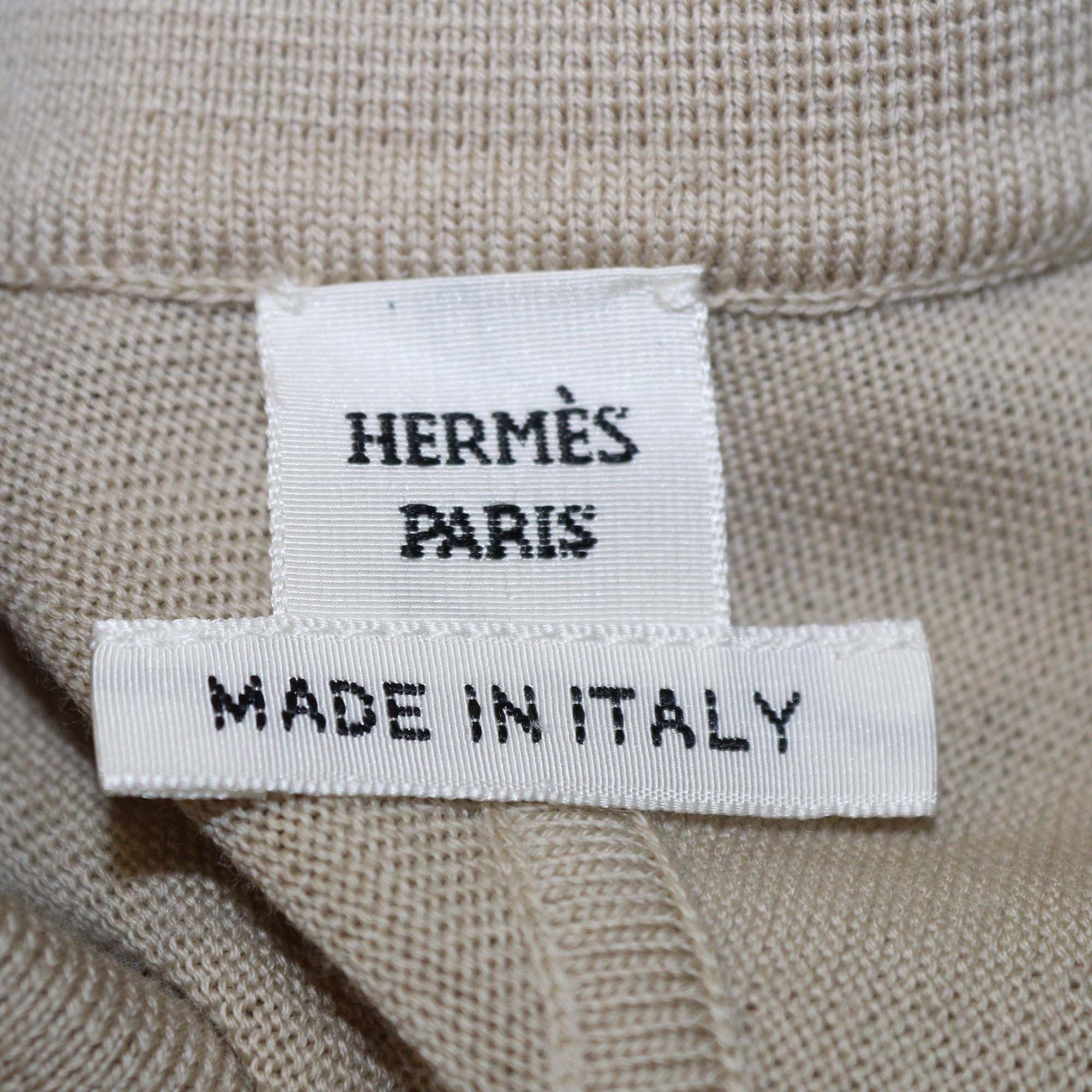 Hermes Beige Silk Effet Kaleidoscope Print Belted Long Sleeve Shirt Midi Dress