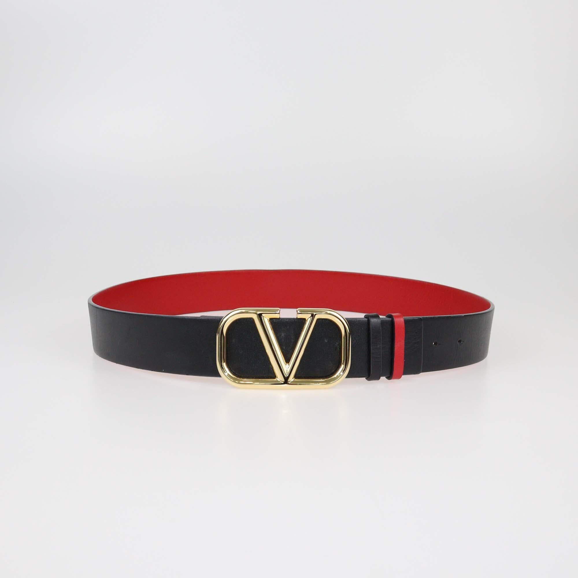 Valentino Black/Red Reversible VLogo Belt Womens Valentino