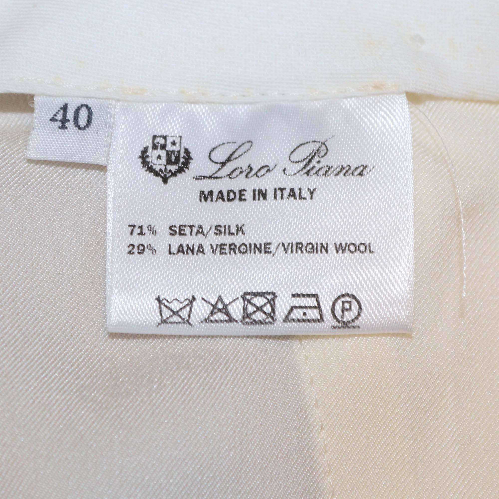 Loro Piana Cream Wool SIlk Blend Wide Leg Trouser