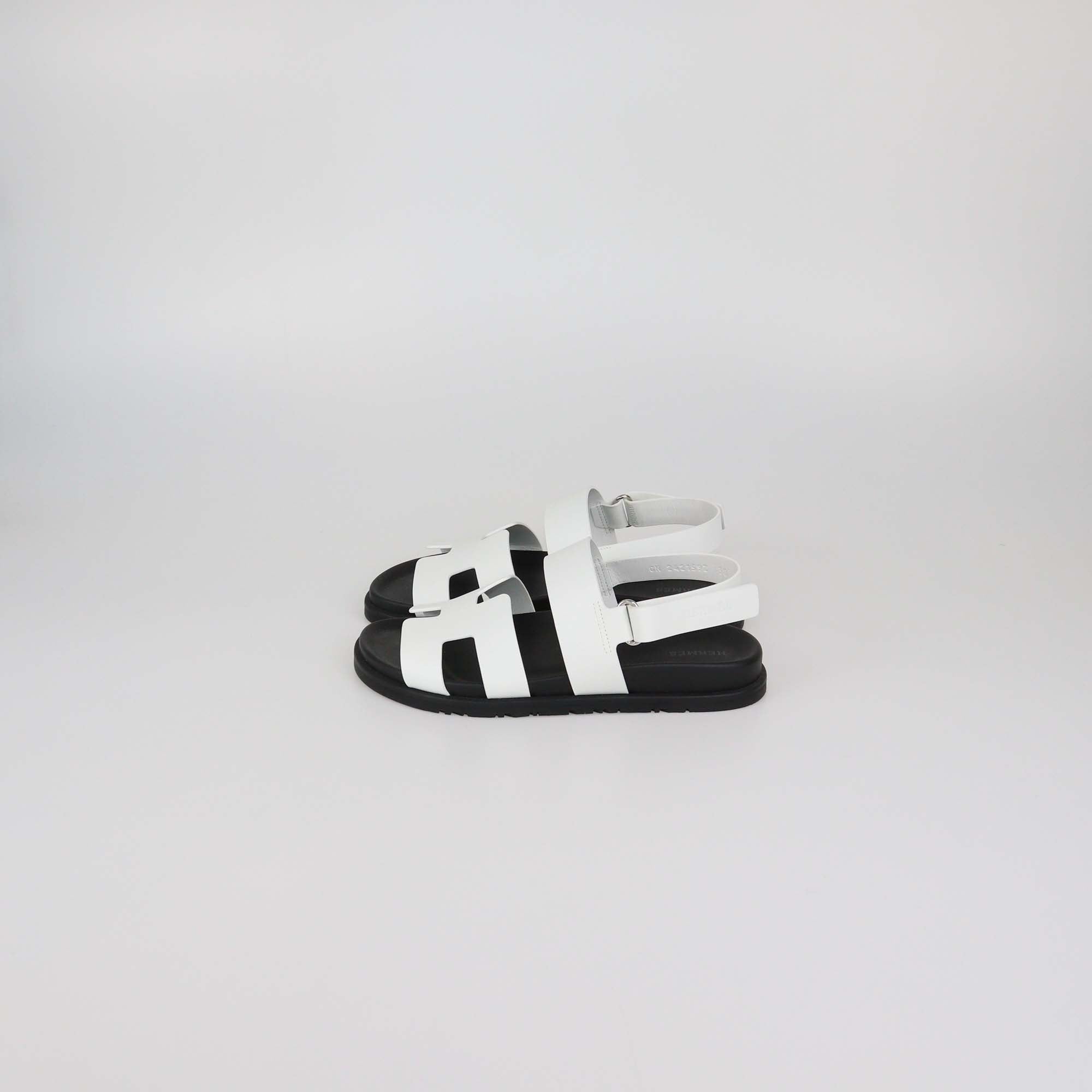 Hermes White Leather Genius Sandals