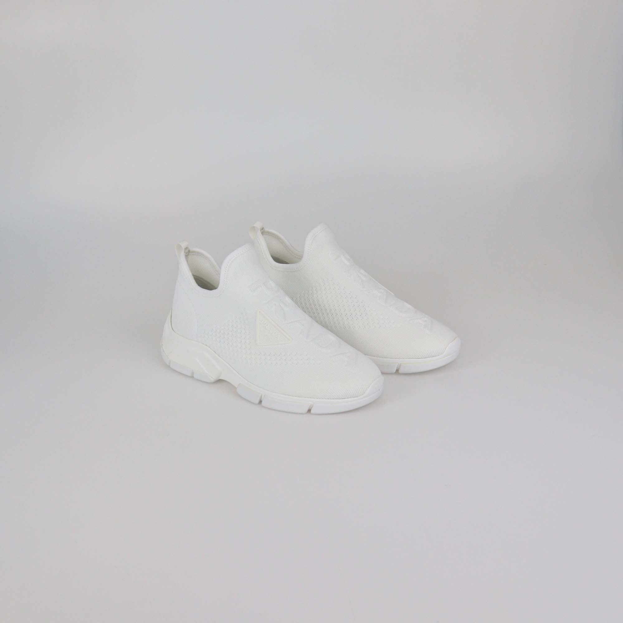 Prada White Knit Fabric Sock Sneakers