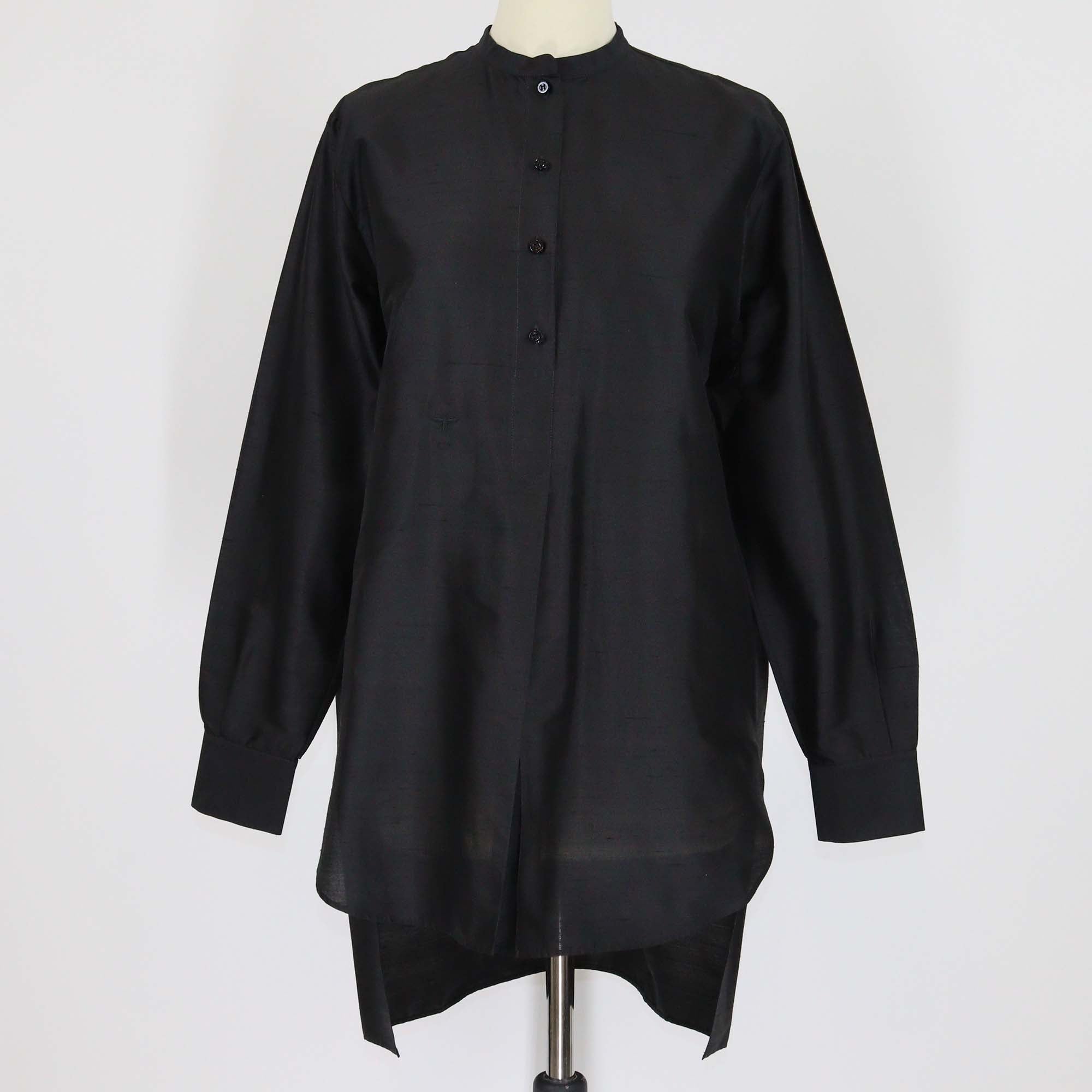 Christian Dior Black Textured Silk Bee Logo Embroidered Tunic Long Blouse