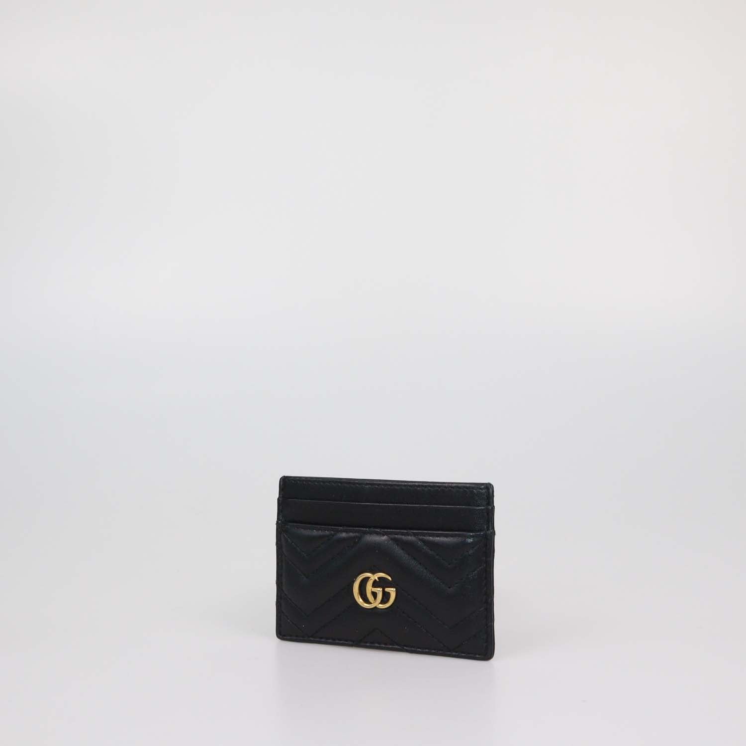 Gucci Black Matelasse Leather GG Marmont Card Holder