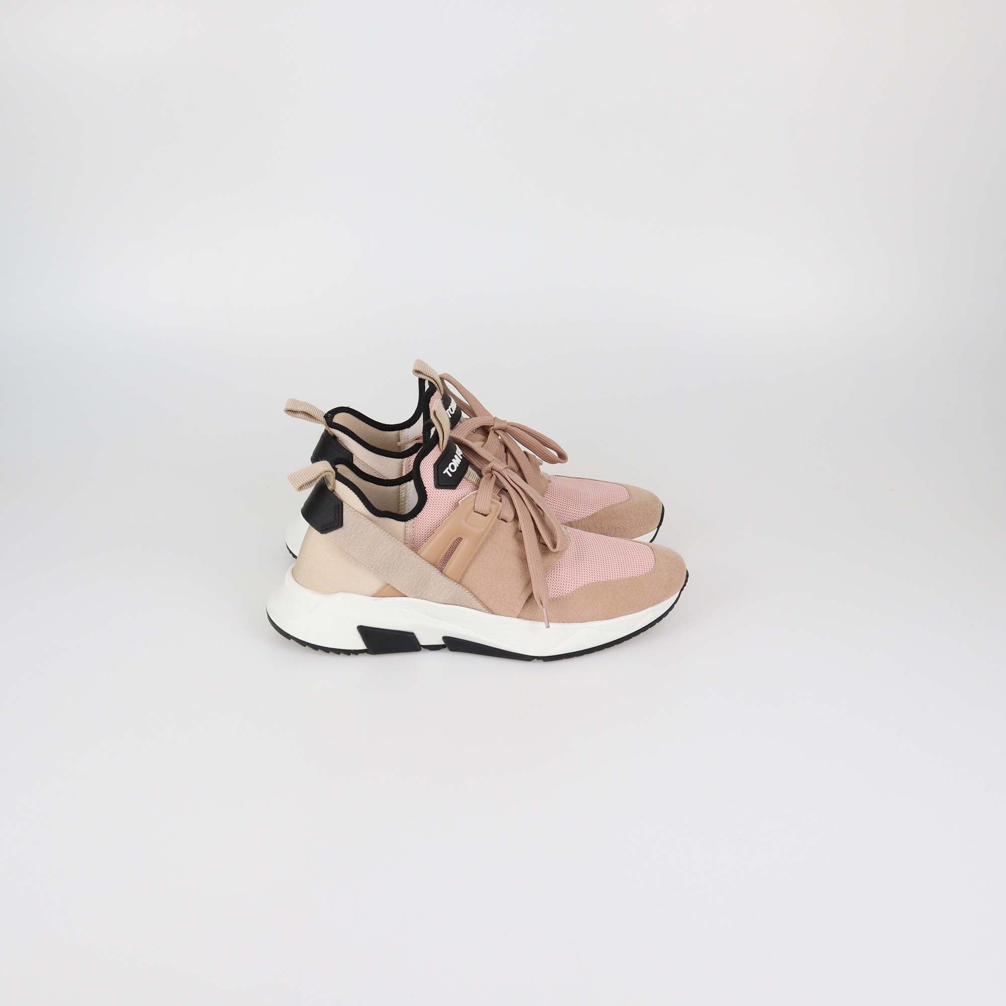 Tom Ford Pink Suede Leather Mesh Jago Sneakers