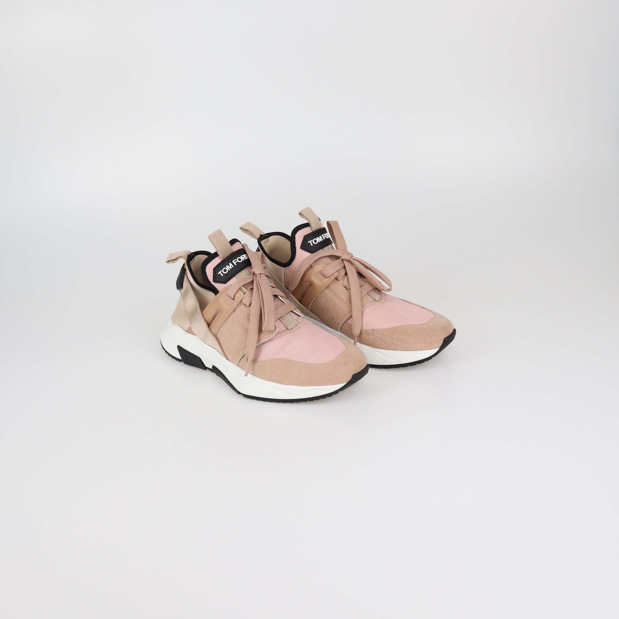 Tom Ford Pink Suede Leather Mesh Jago Sneakers