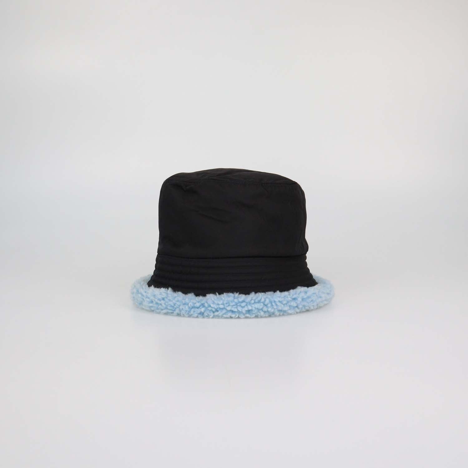 Prada Black/Blue Nylon and Sheep Fur Bucket Hat