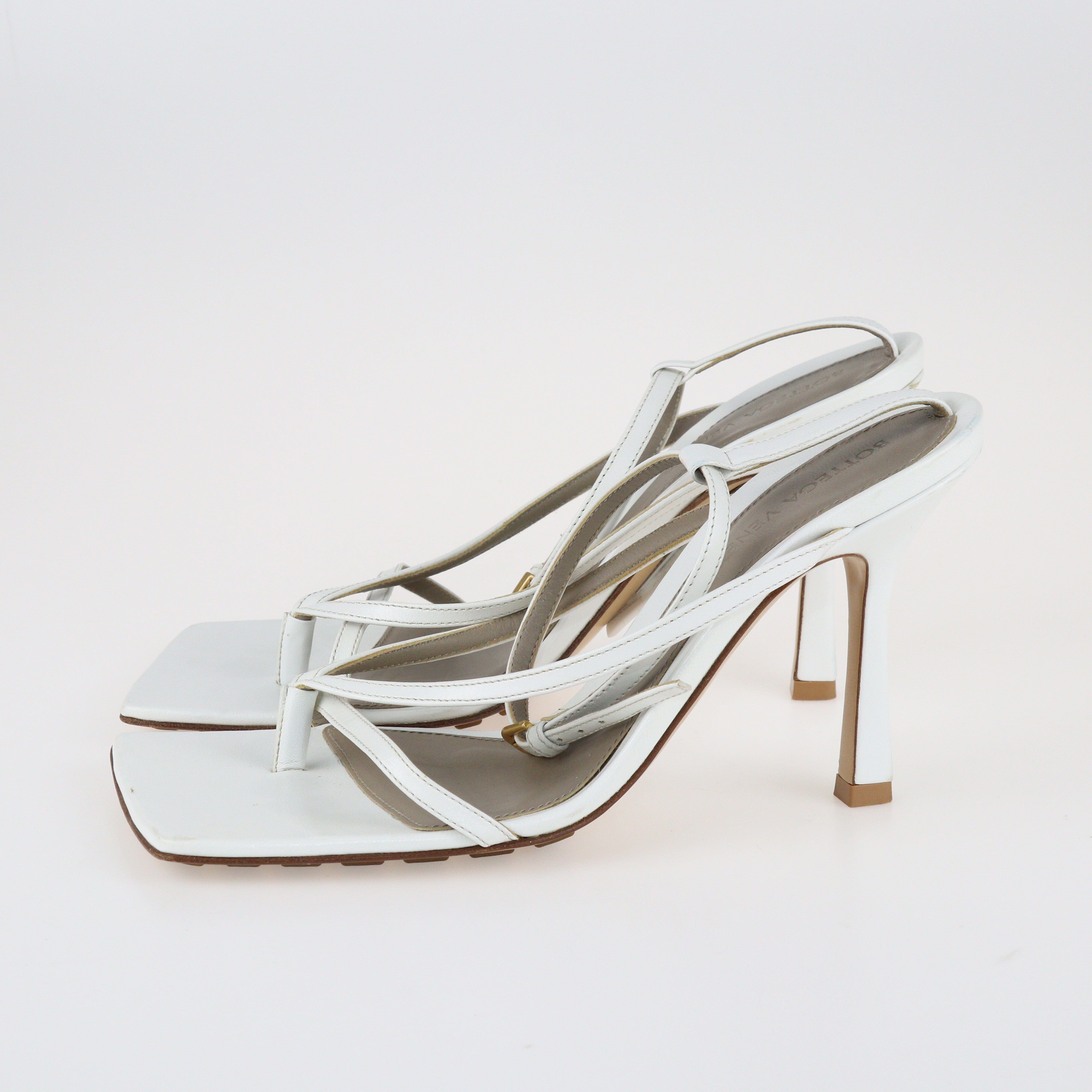 White Stretch Ankle Strap Sandals Shoes Garderobe Pre-loved Luxury Fashion