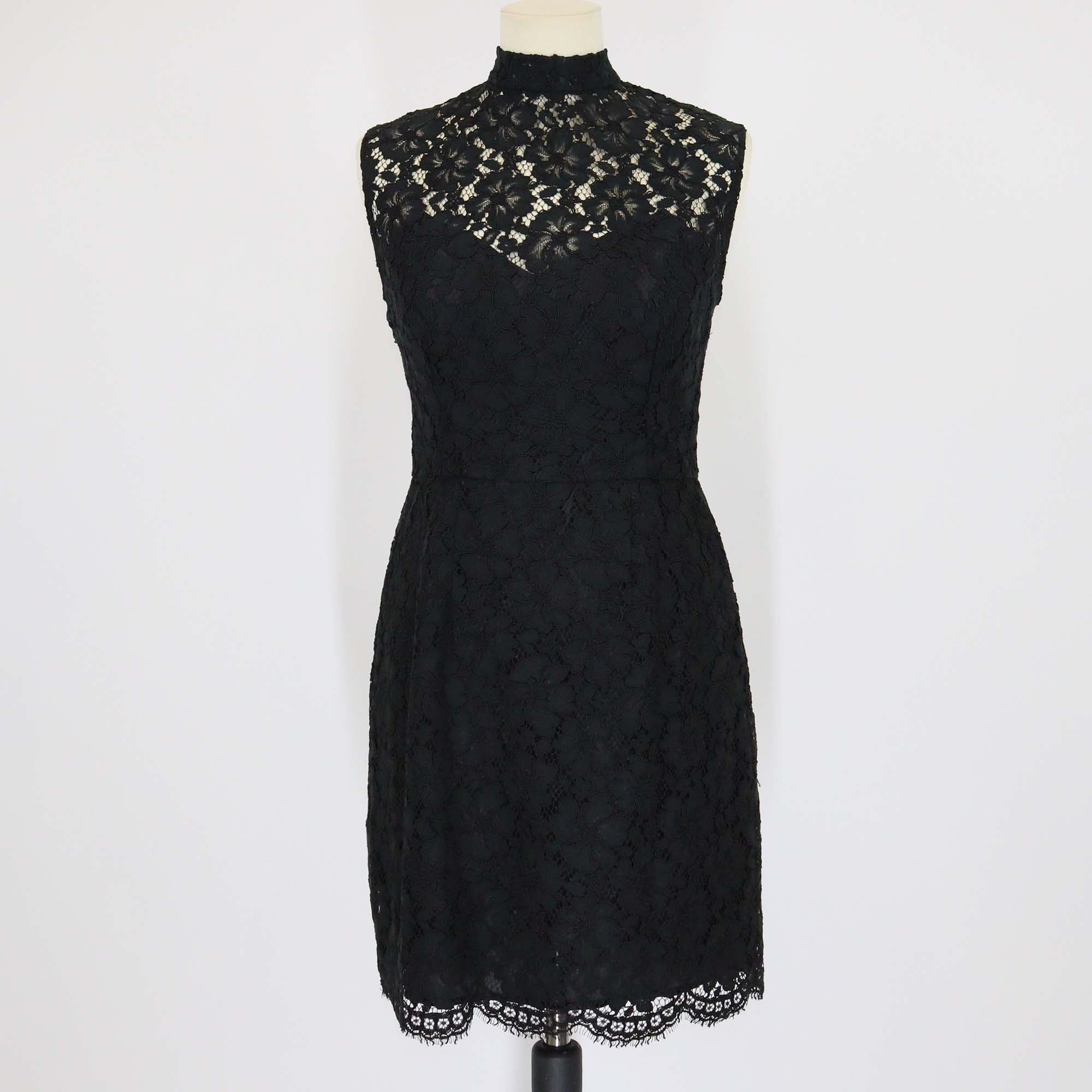 Sandro Black Lace Floral Blend Cotton Sleeveless Backless Dress