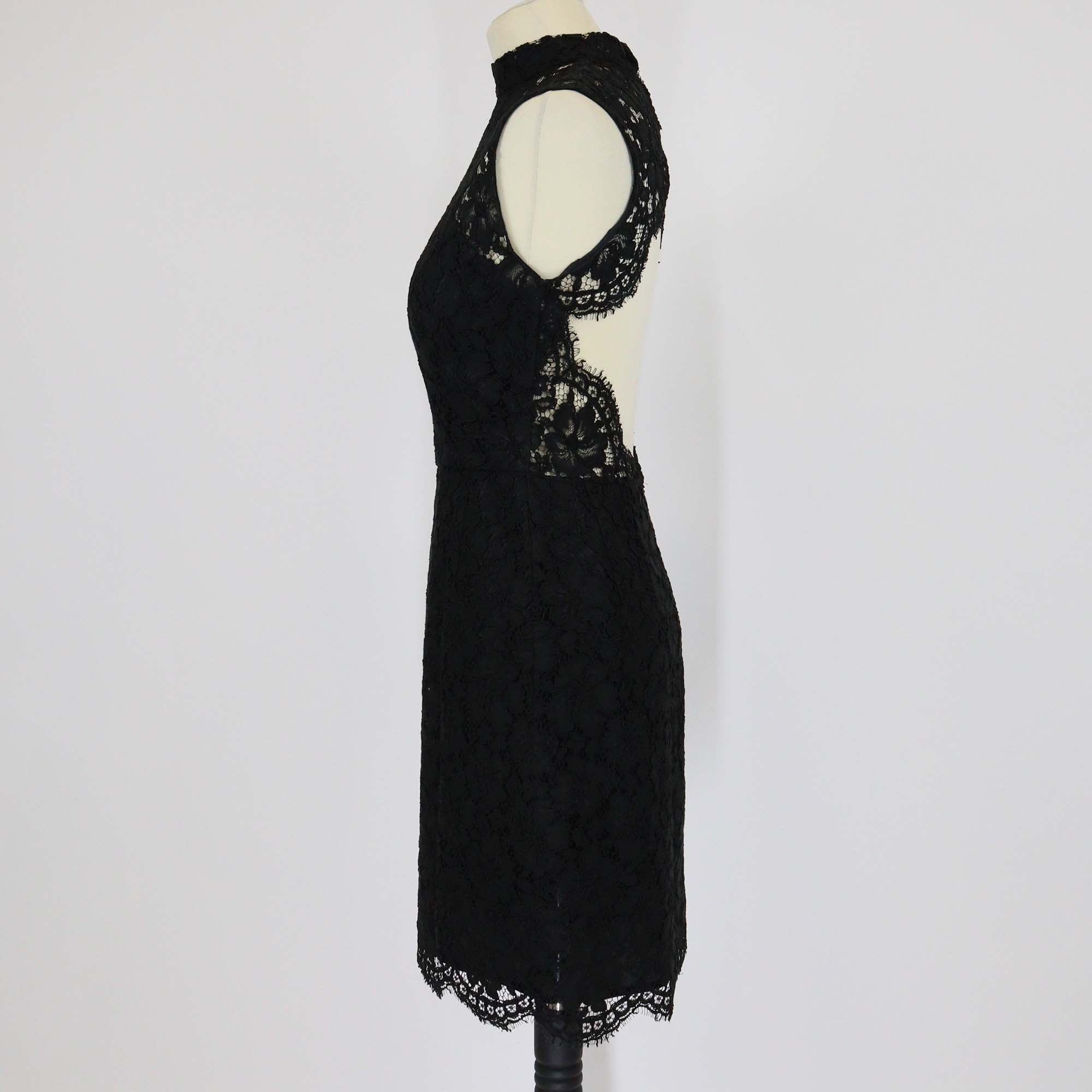 Sandro Black Lace Floral Blend Cotton Sleeveless Backless Dress