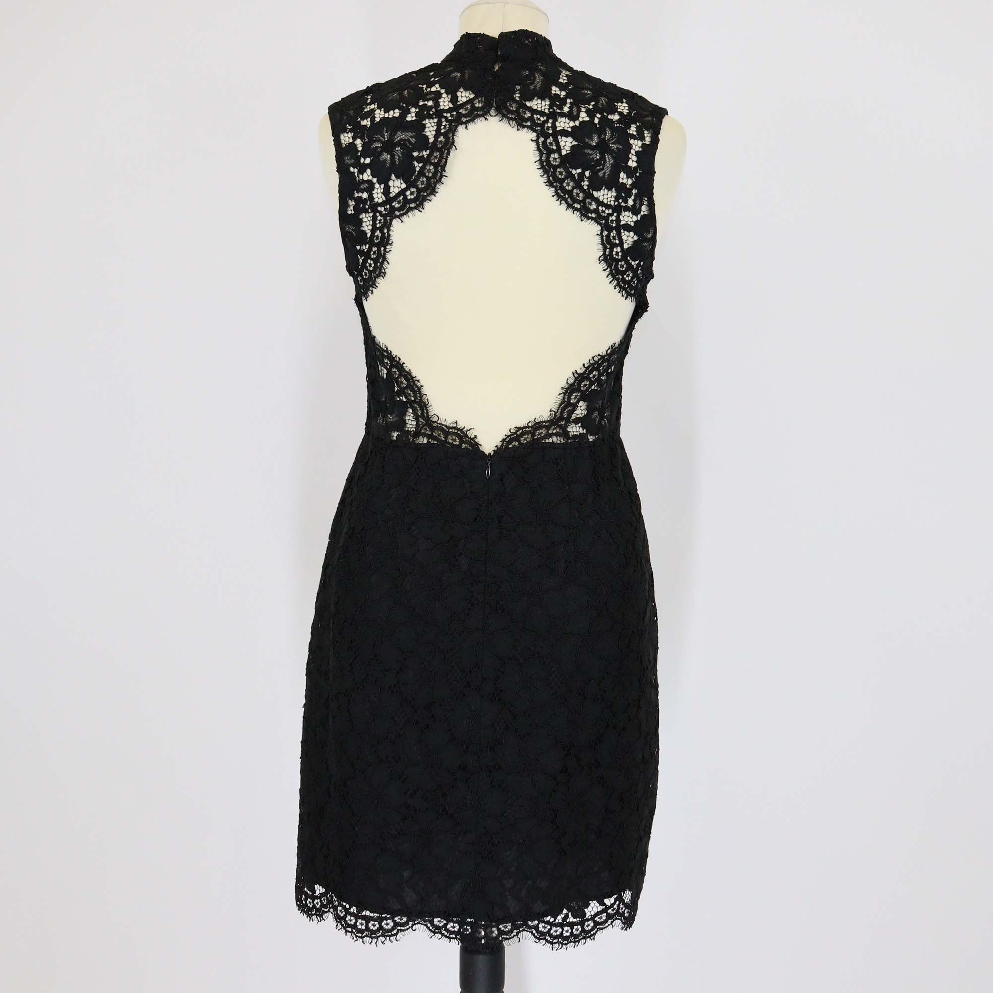 Sandro Black Lace Floral Blend Cotton Sleeveless Backless Dress