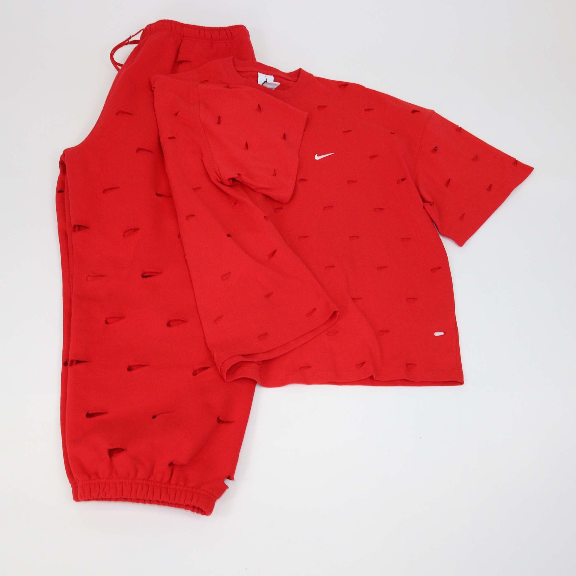 Nike x Jacquemus Red Cotton Cut Out Swoosh Sweat T-Shirt & Pants Set