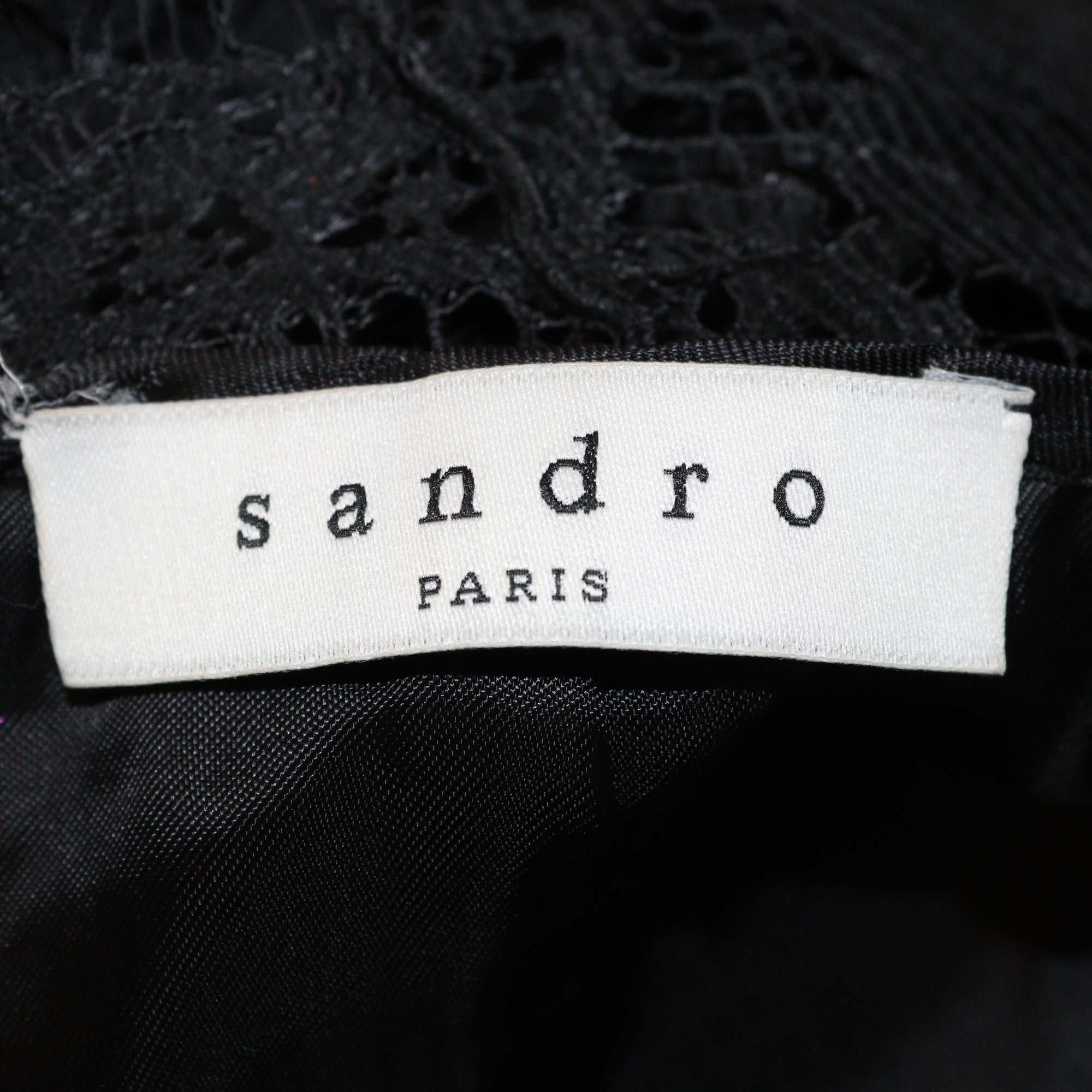 Sandro Black Lace Floral Blend Cotton Sleeveless Backless Dress