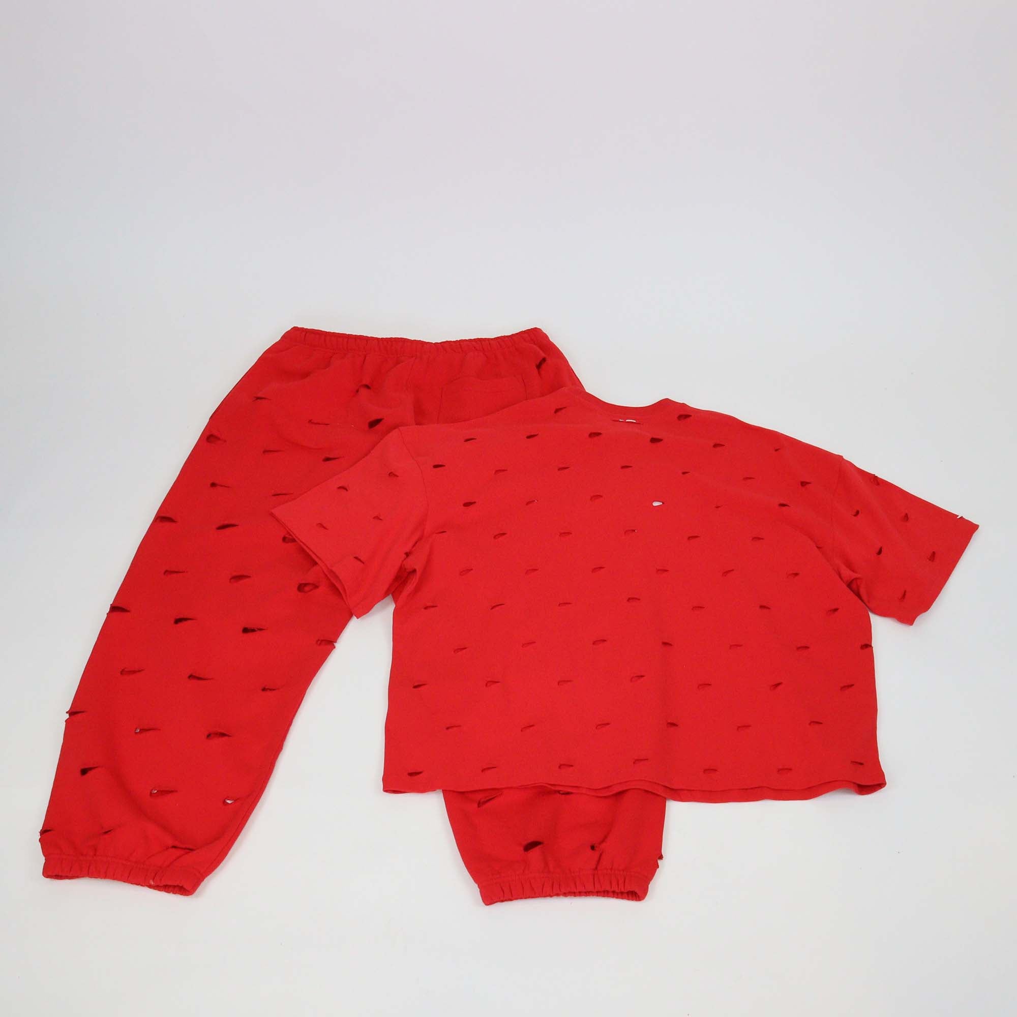 Nike x Jacquemus Red Cotton Cut Out Swoosh Sweat T-Shirt & Pants Set