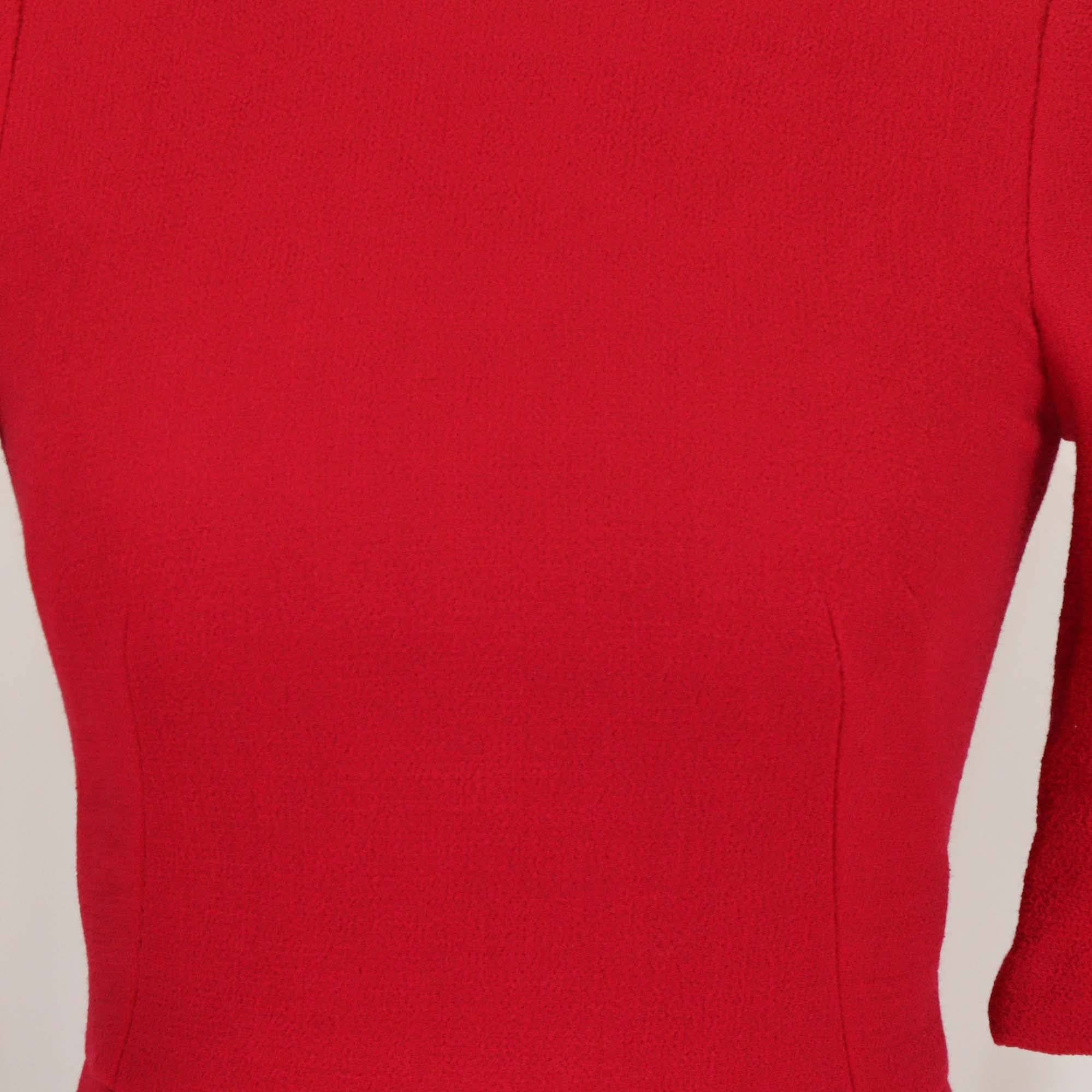 Dolce & Gabbana Red Wool Crew Neck Three-Quarter Sleeve Midi Dress