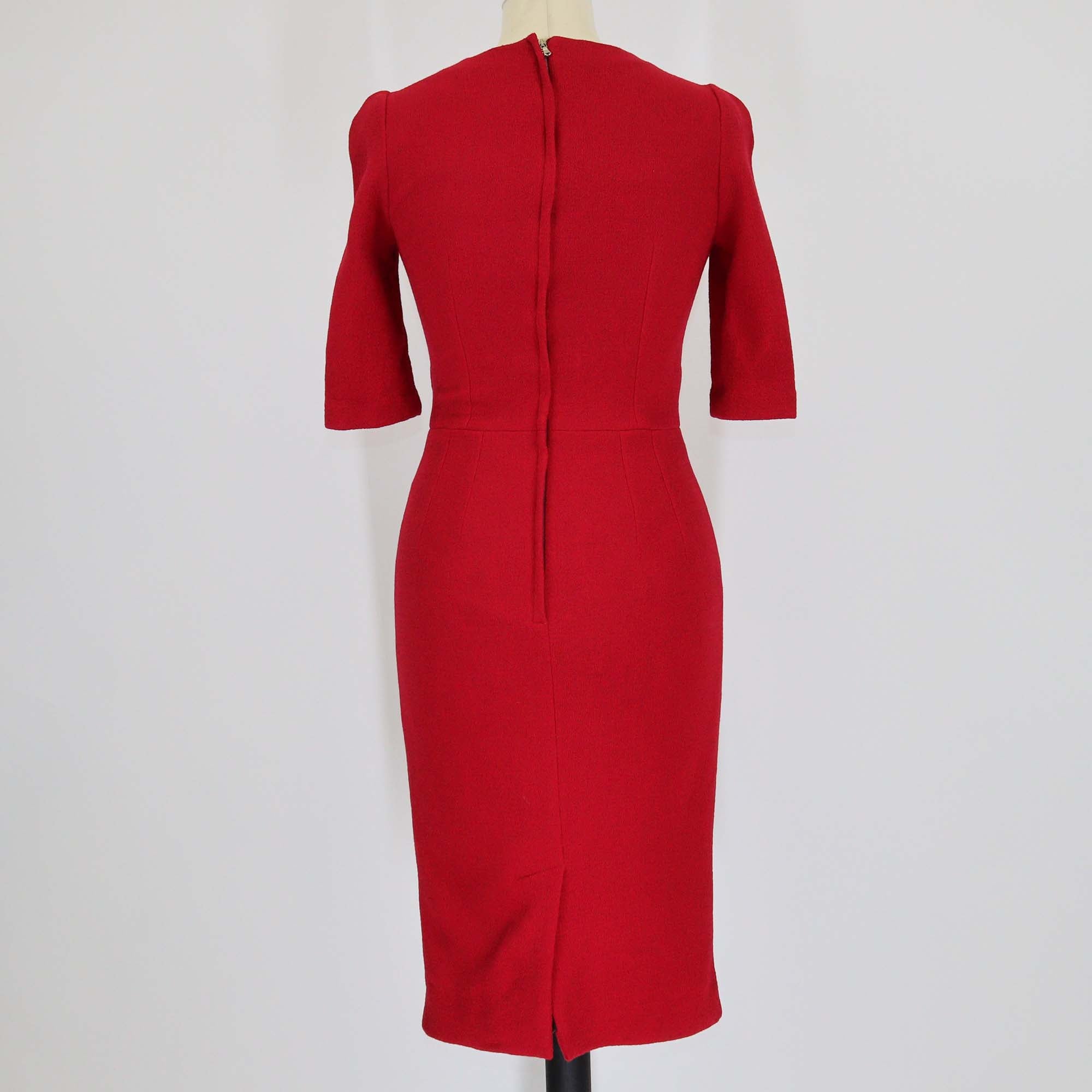 Dolce & Gabbana Red Wool Crew Neck Three-Quarter Sleeve Midi Dress