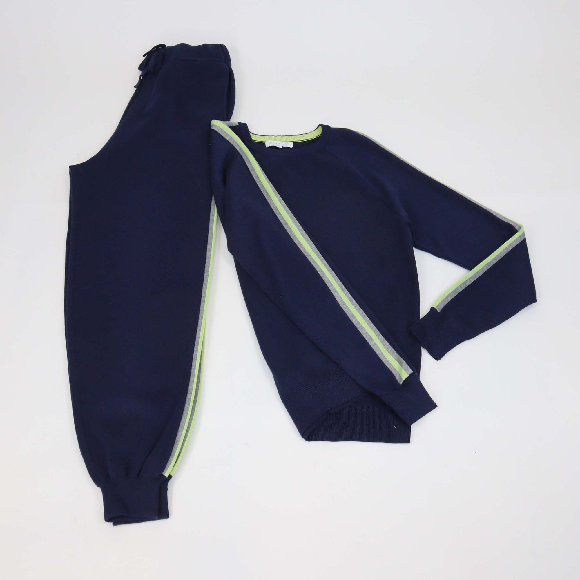 Olivia von Halle Navy Blue Silk Cashmere Blend Sweater & Track Pants Set