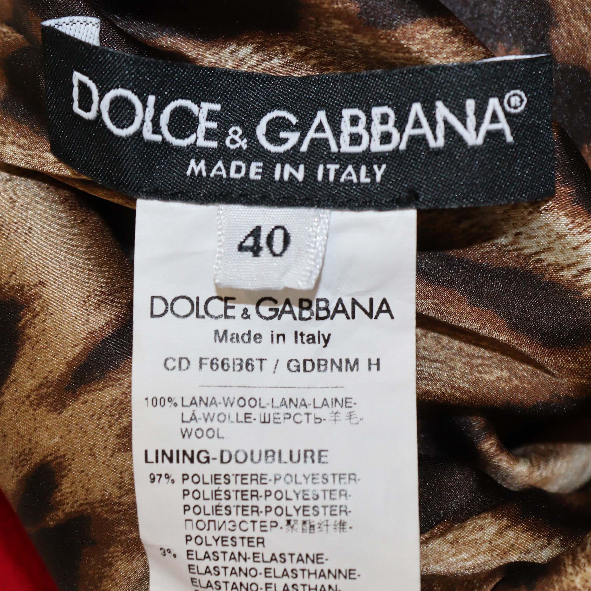 Dolce & Gabbana Red Wool Crew Neck Three-Quarter Sleeve Midi Dress