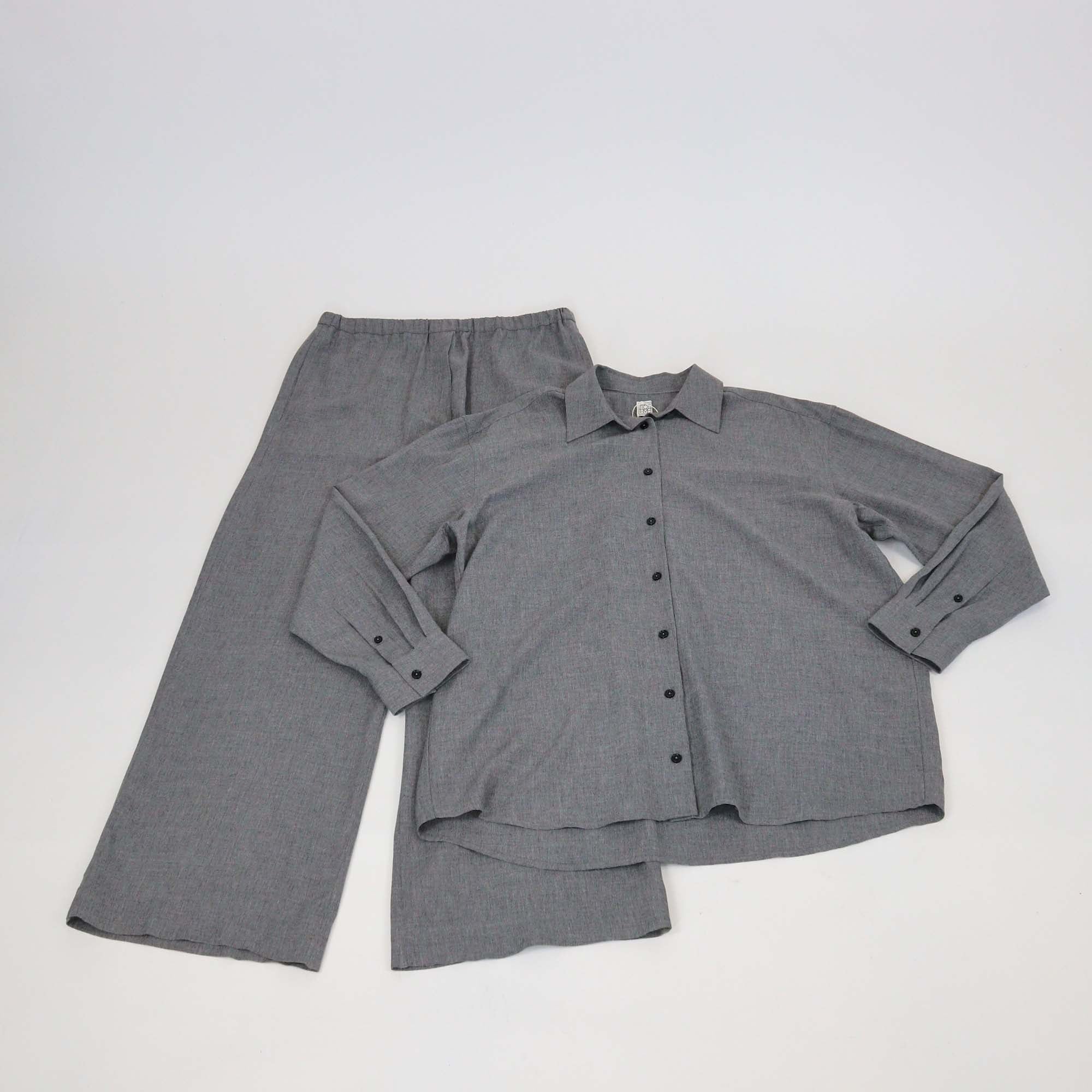Toteme Mid Grey Viscose Classic Fluid Shirt & Pants Set