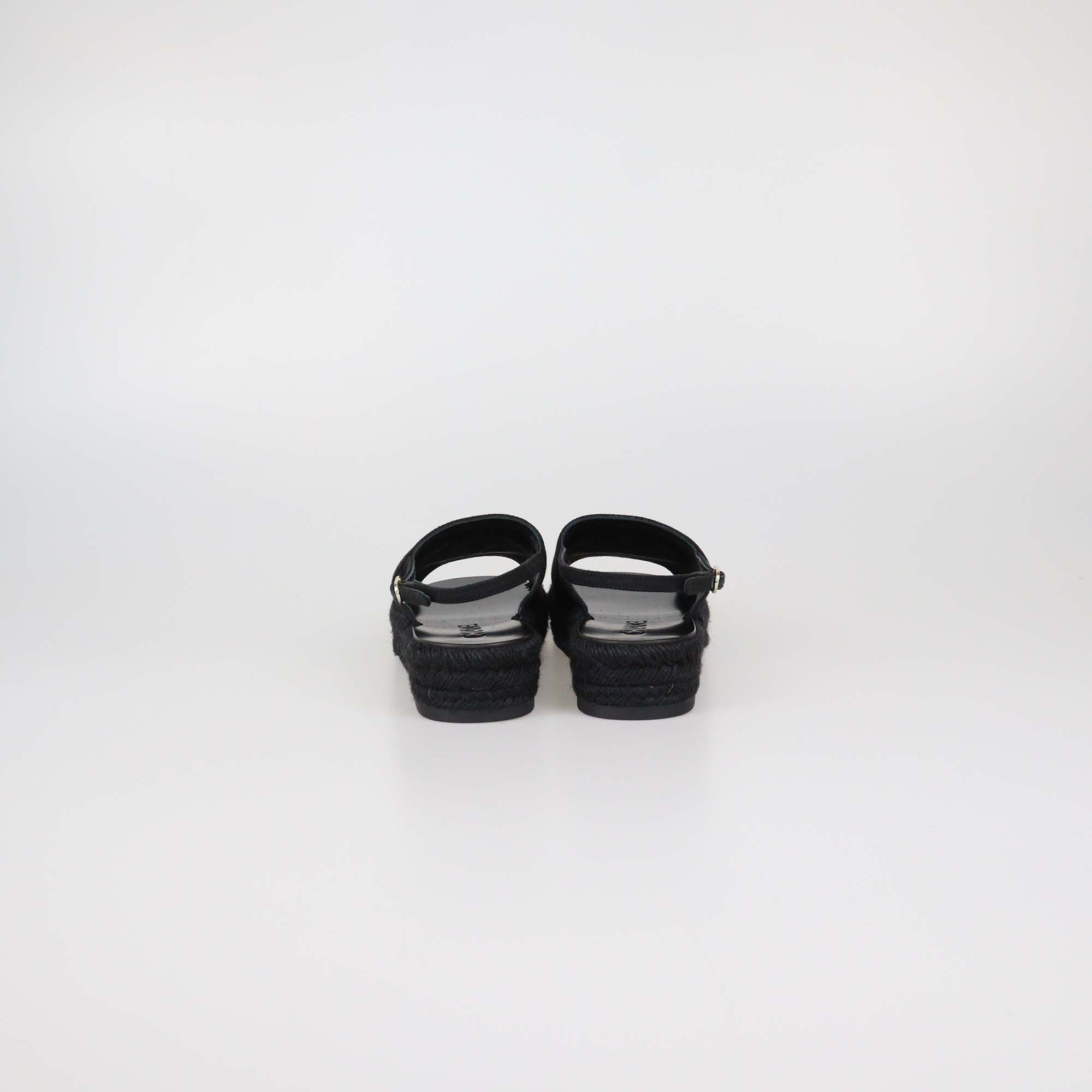 Chanel Black Canvas CC Crystal Slingback Espadrille Sandals