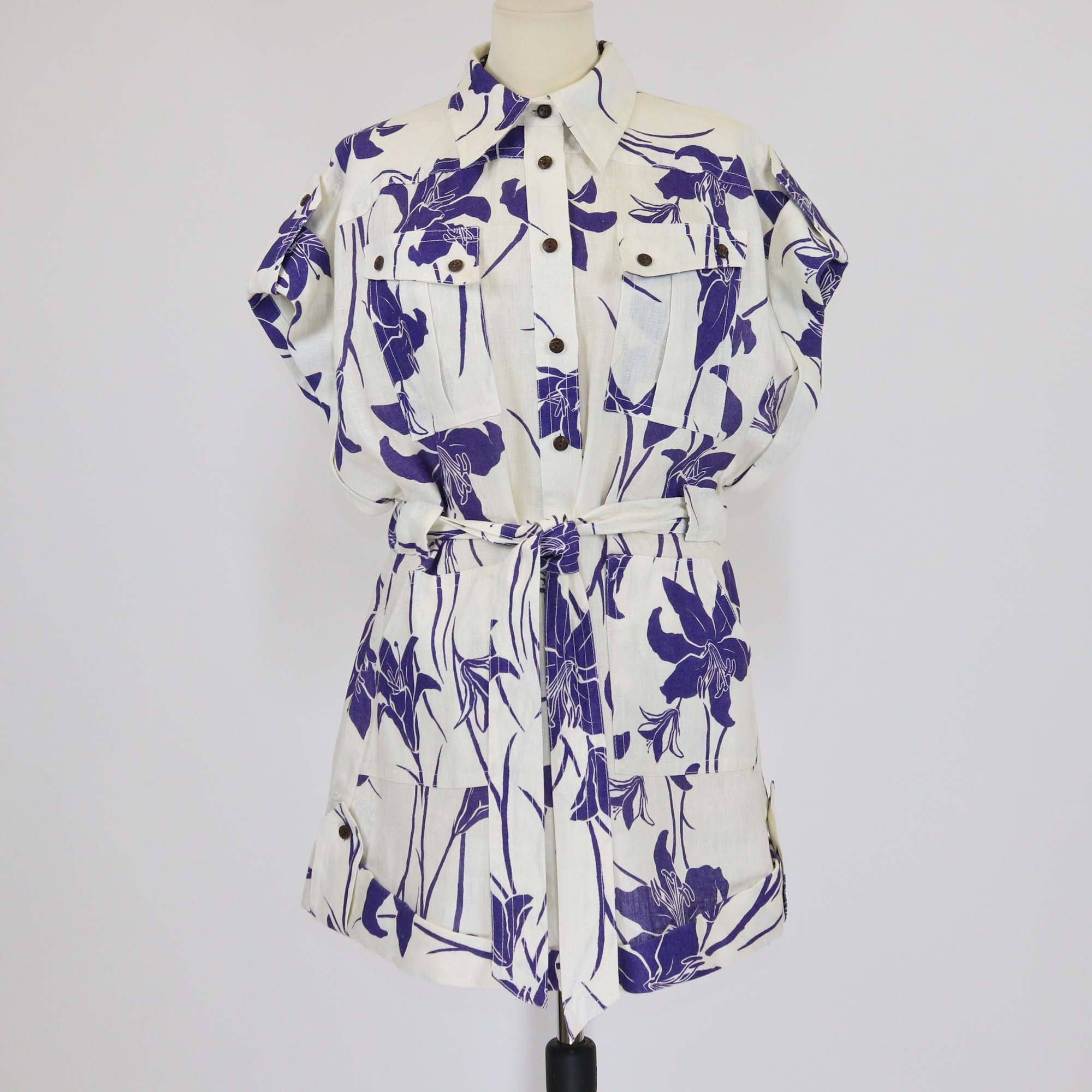Zimmermann White/Blue Floral- Print Linen Acadian Romper