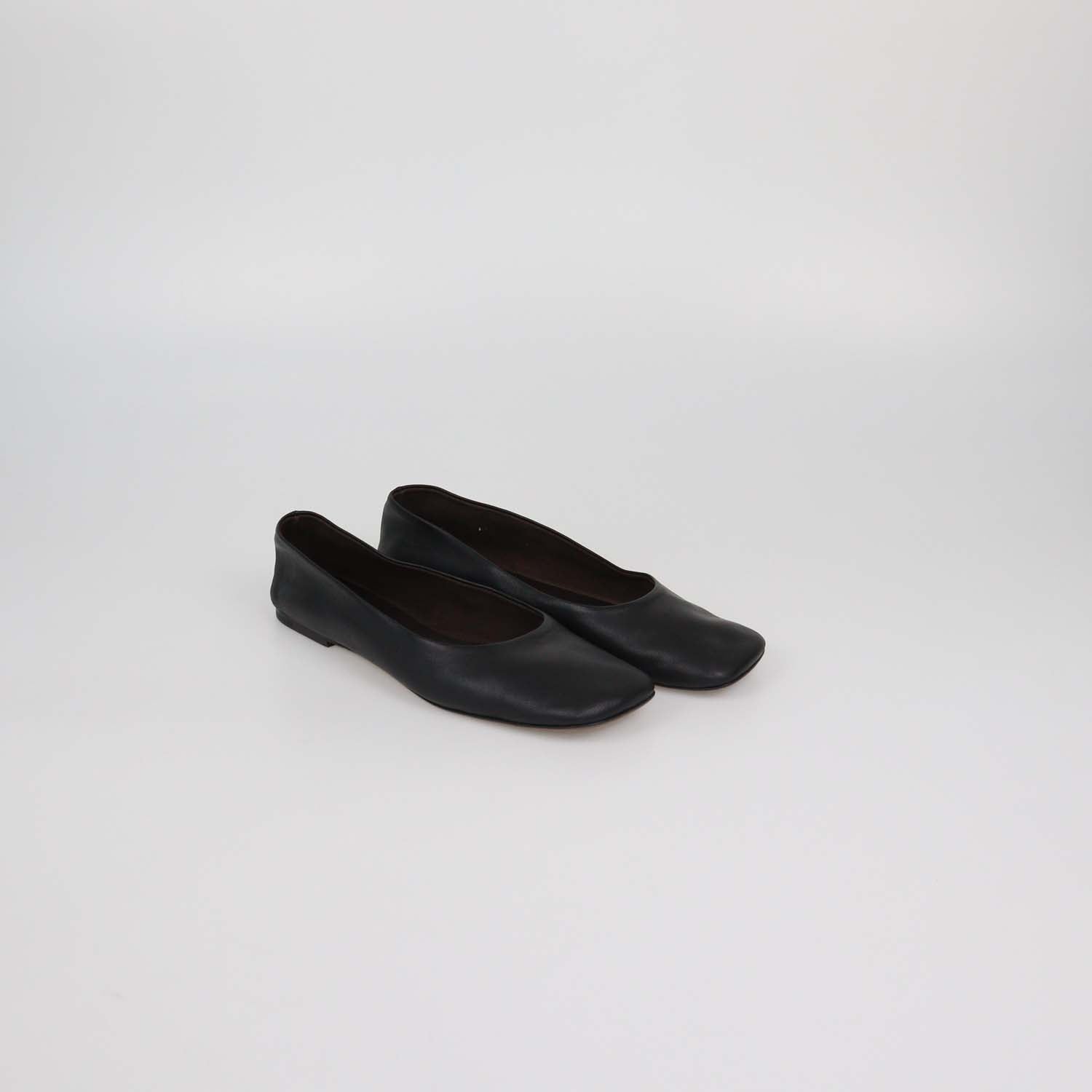 The Row Black Leather Square Ballet Flats