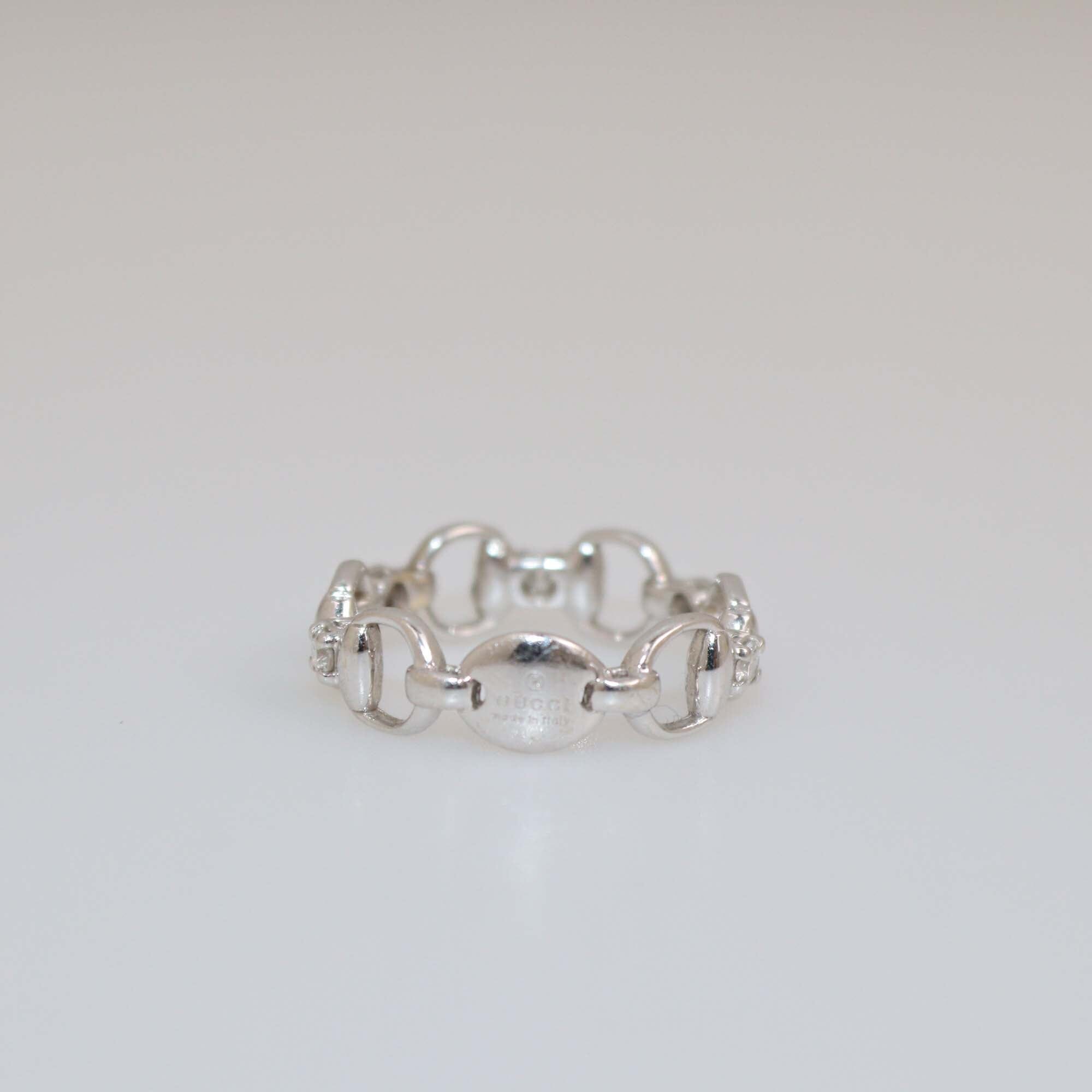Gucci 18k White Gold Diamond Horsebit Ring Womens Gucci