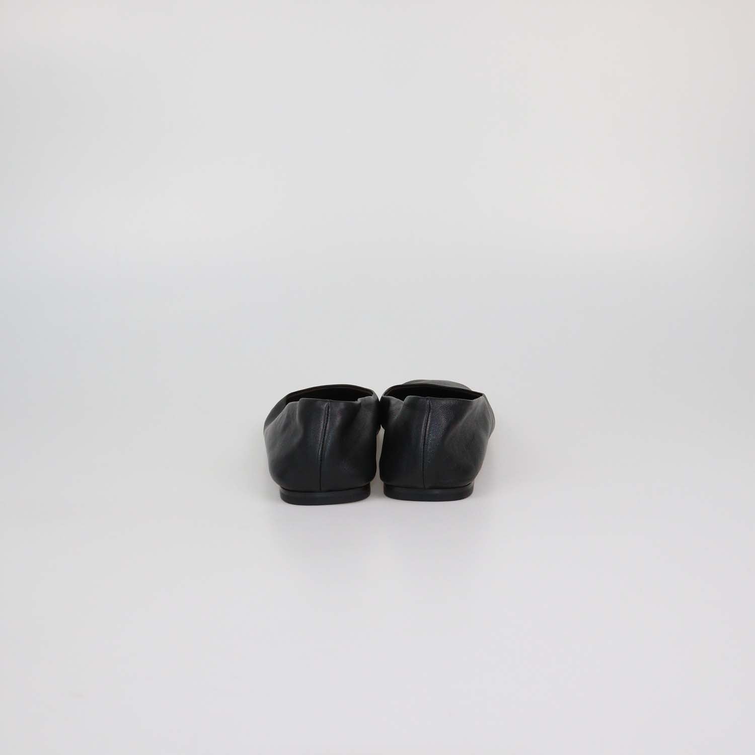 The Row Black Leather Square Ballet Flats