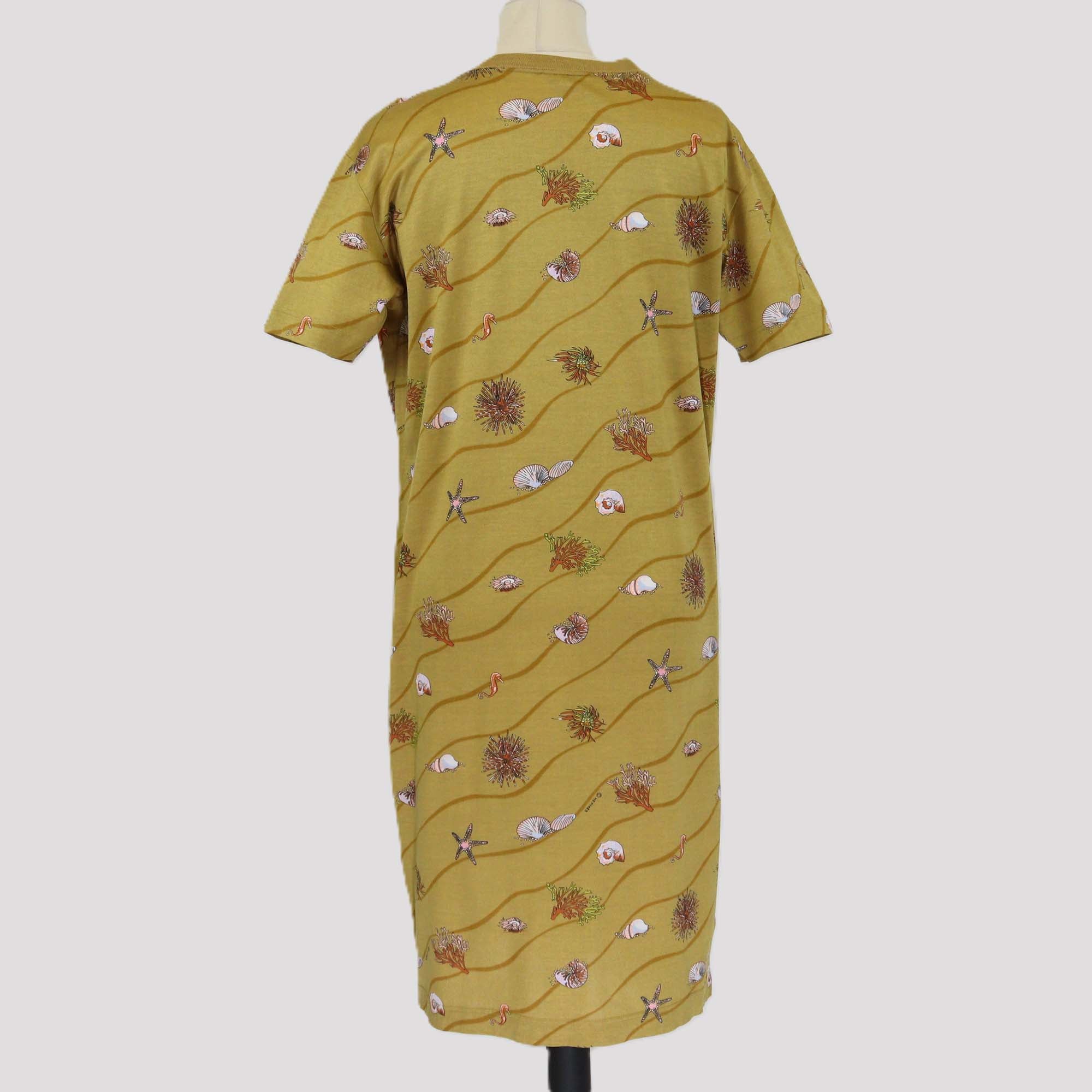 Hermes Khaki Marine Life Print Vintage Short Sleeve T-Shirt Dress