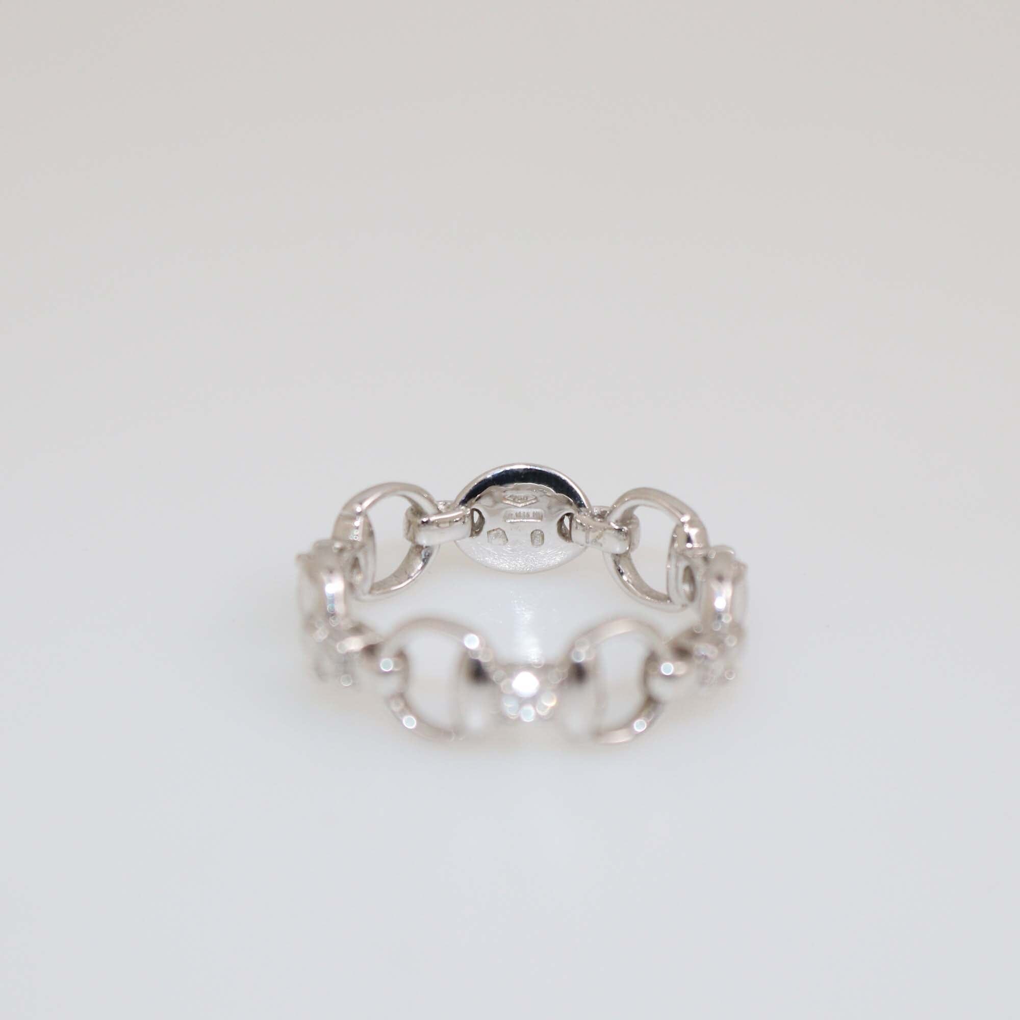 Gucci 18k White Gold Diamond Horsebit Ring Womens Gucci