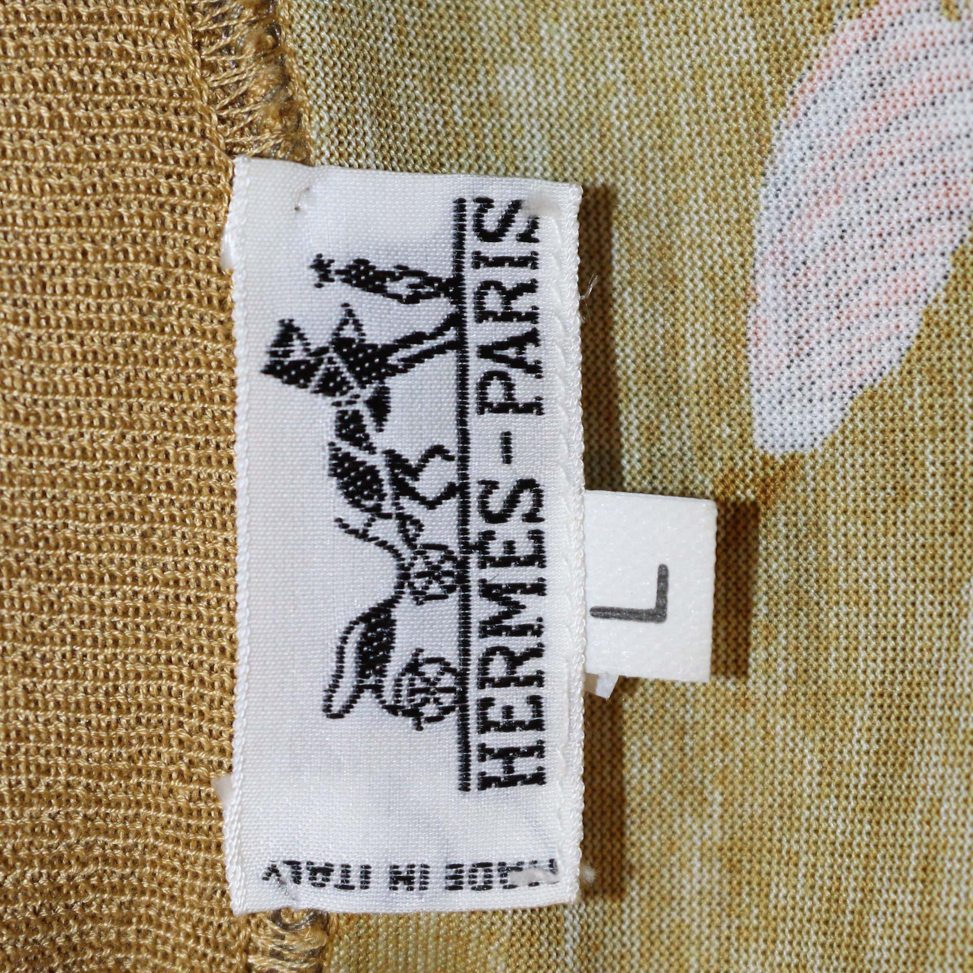 Hermes Khaki Marine Life Print Vintage Short Sleeve T-Shirt Dress
