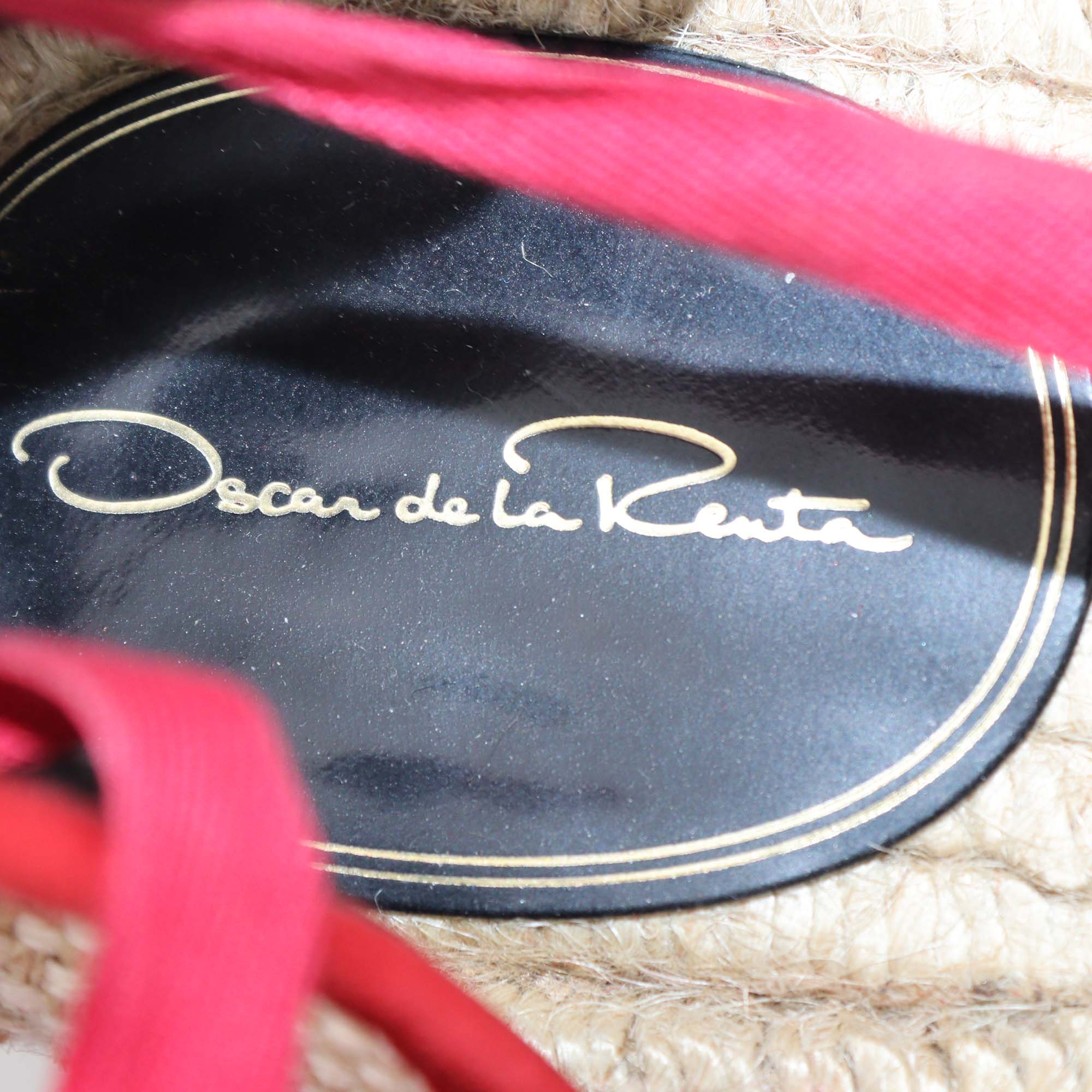 Oscar de la Renta Burgundy Satin Embellished Adriana Espadrille Flats