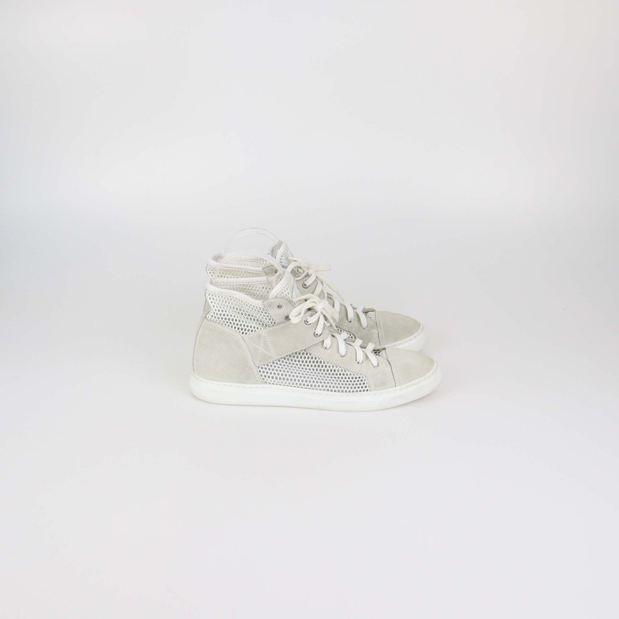 Chanel Beige/White Suede and Mesh High Top Sneakers