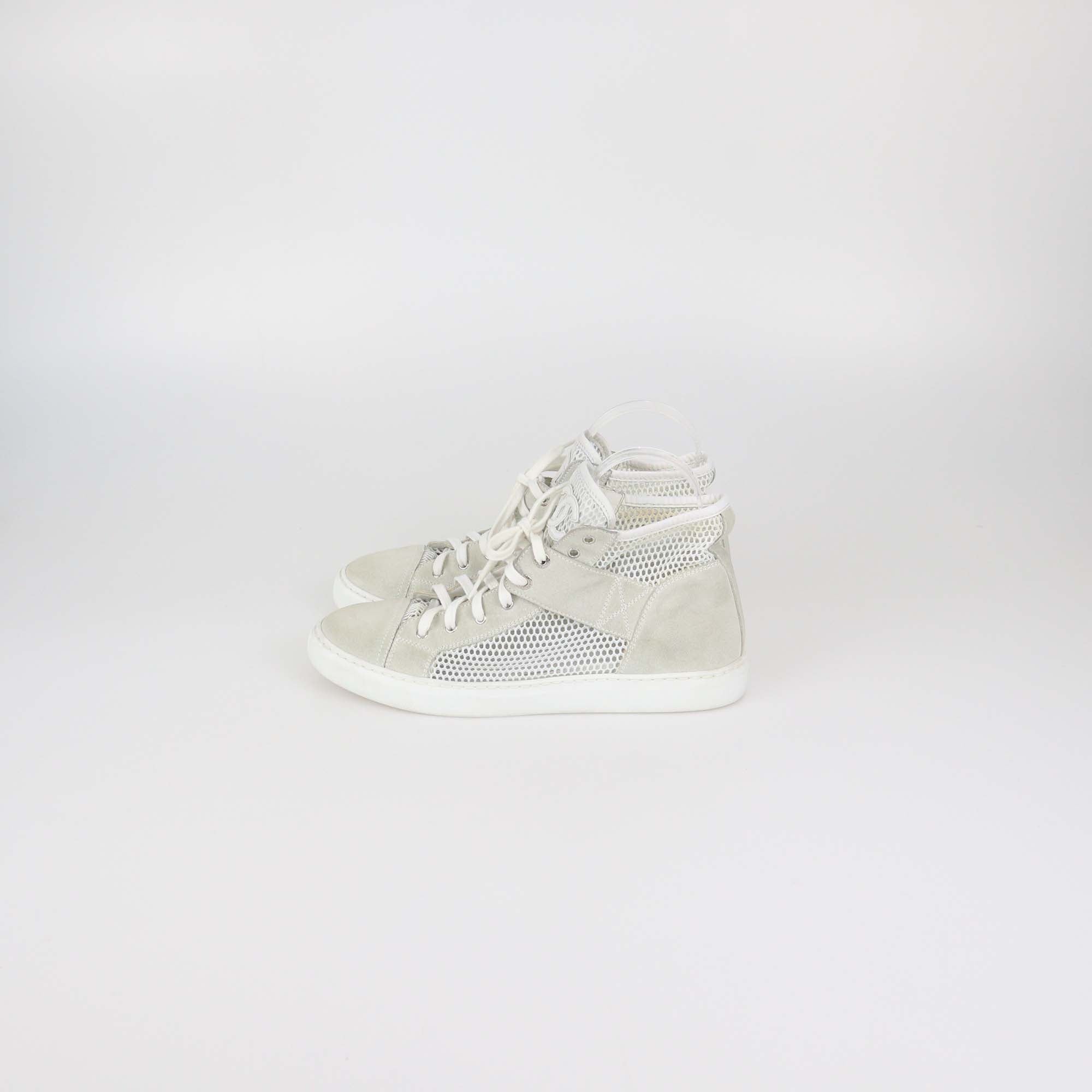 Chanel Beige/White Suede and Mesh High Top Sneakers