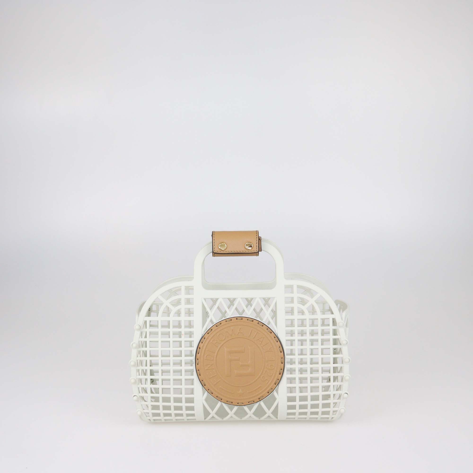 Fendi White/Dark Honey Plastic Mini Basket Bag