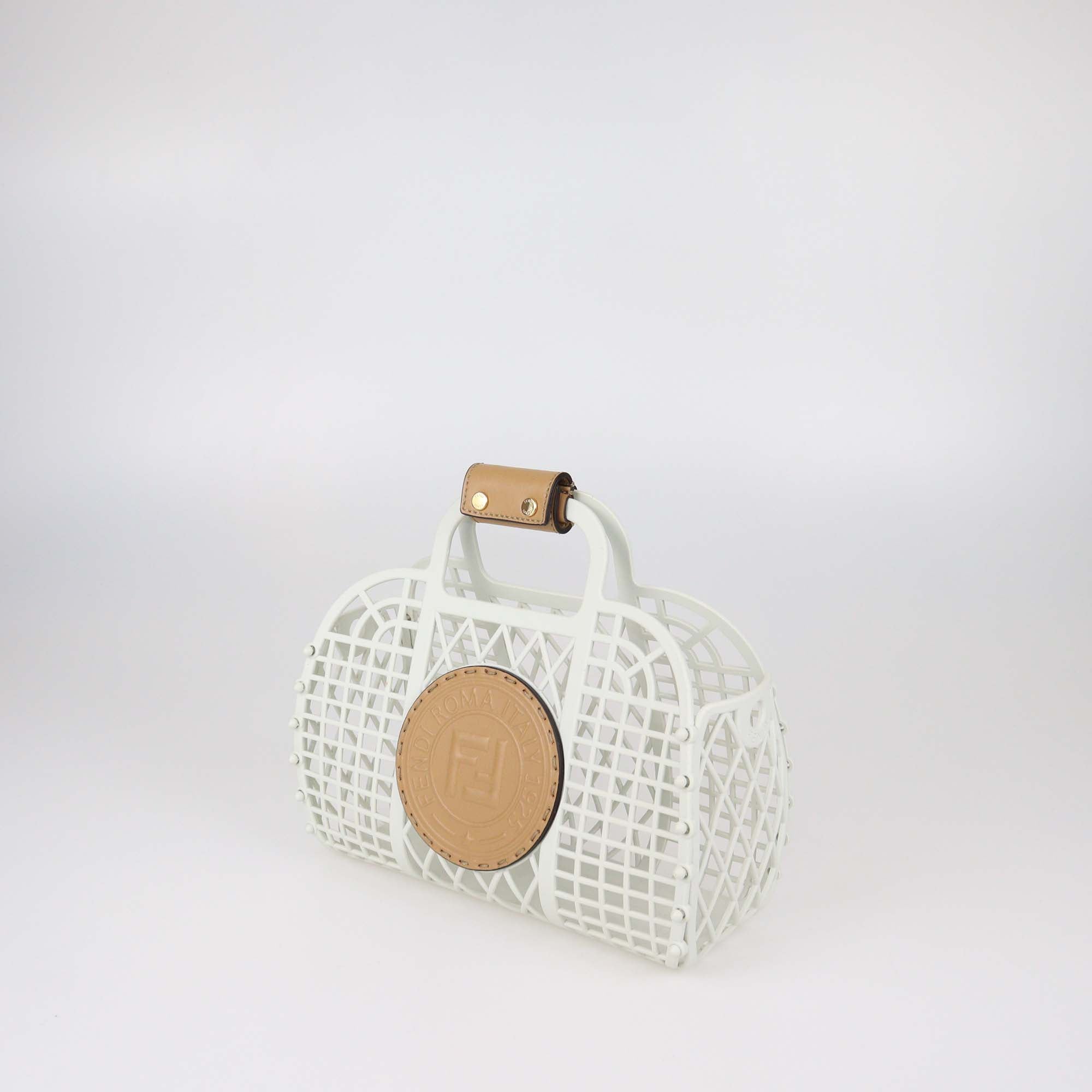 Fendi White/Dark Honey Plastic Mini Basket Bag