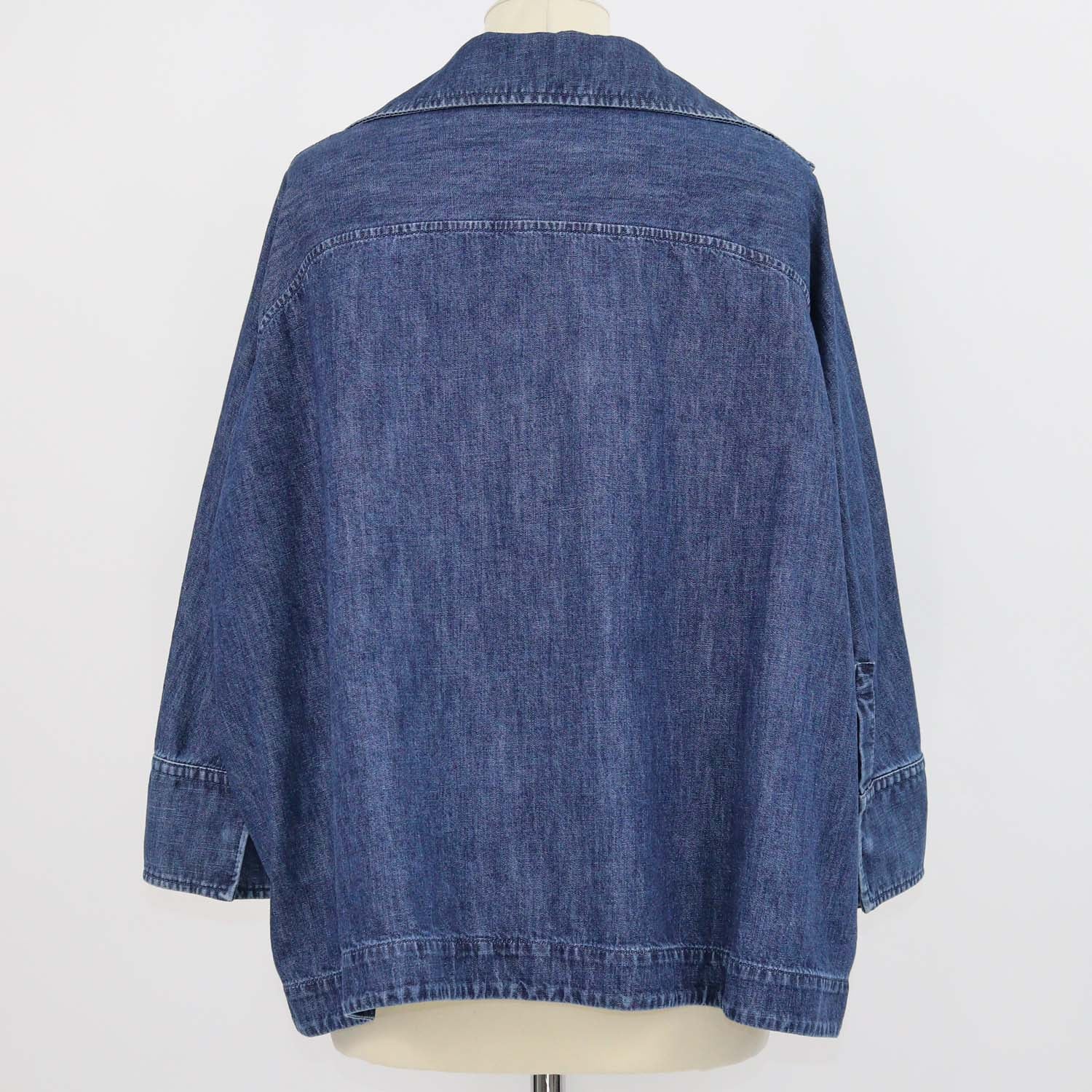 Valentino Blue Denim V Logo Three Quarter Sleeve Chambray Top