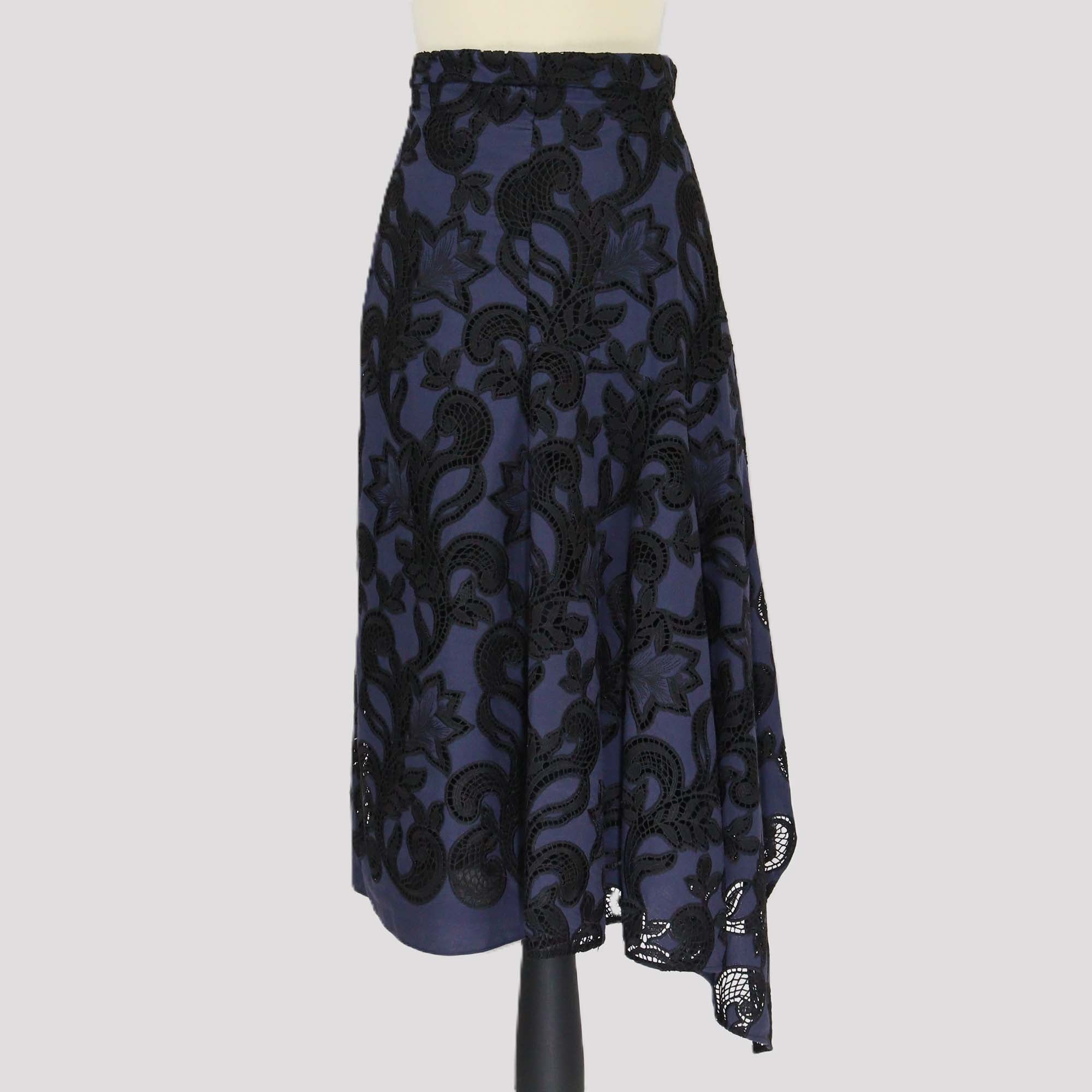 Erdem Blue/Black Floral Cutout Gathered Midi Skirt